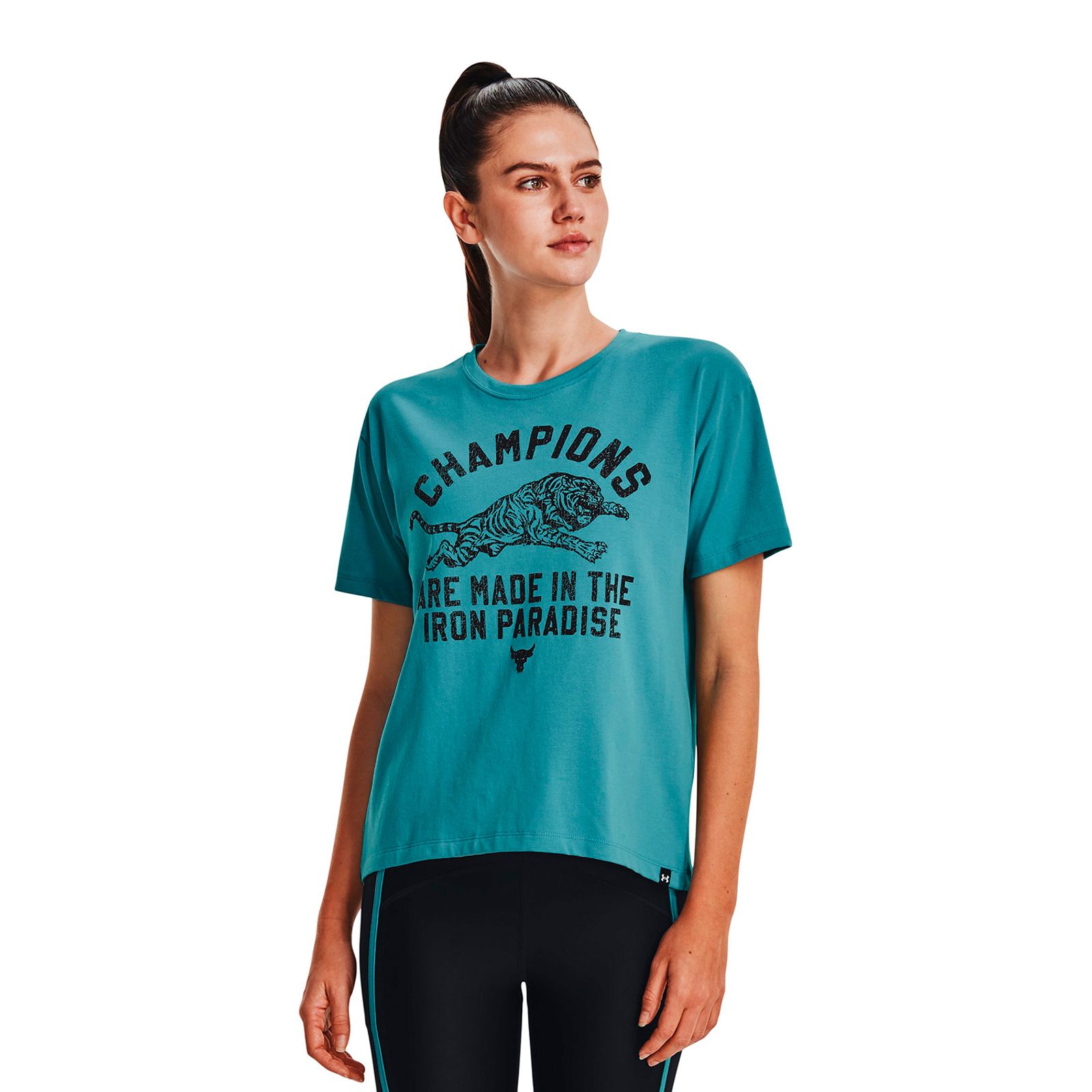 Polera manga corta UA Project Rock Iron Heavyweight para mujer