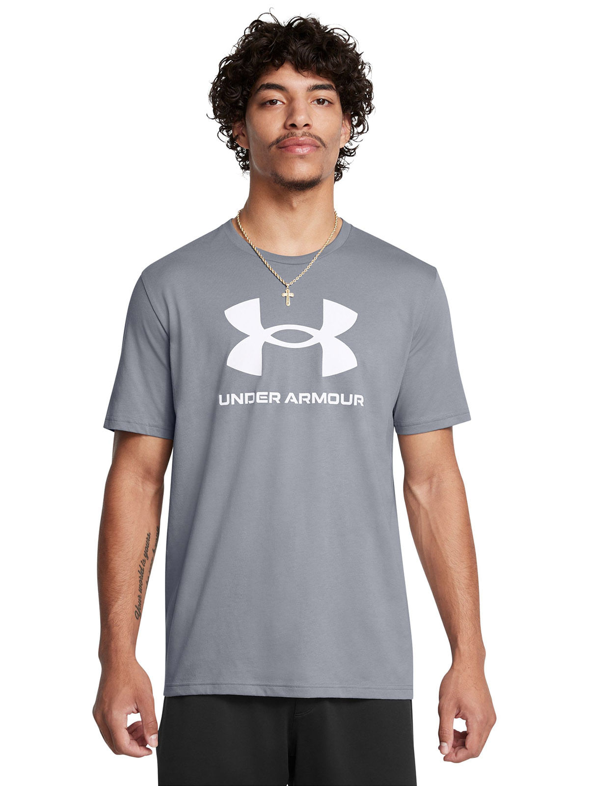 Polera manga corta UA logo gris para hombre