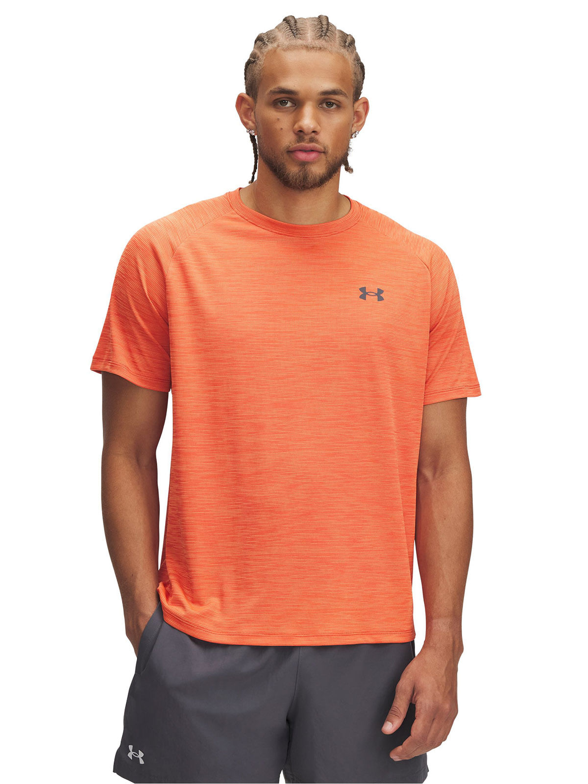 Polera manga corta UA tech naranjo para hombre