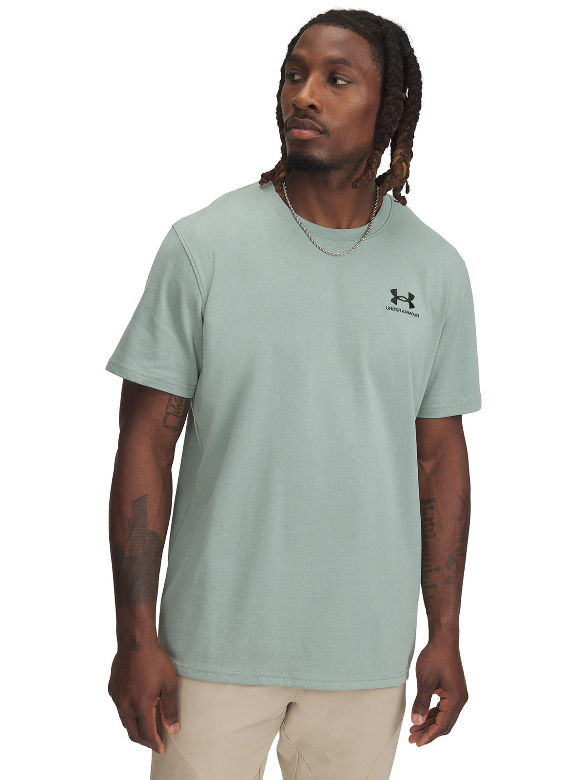 Polera manga corta UA logo heavyweight verde para hombre