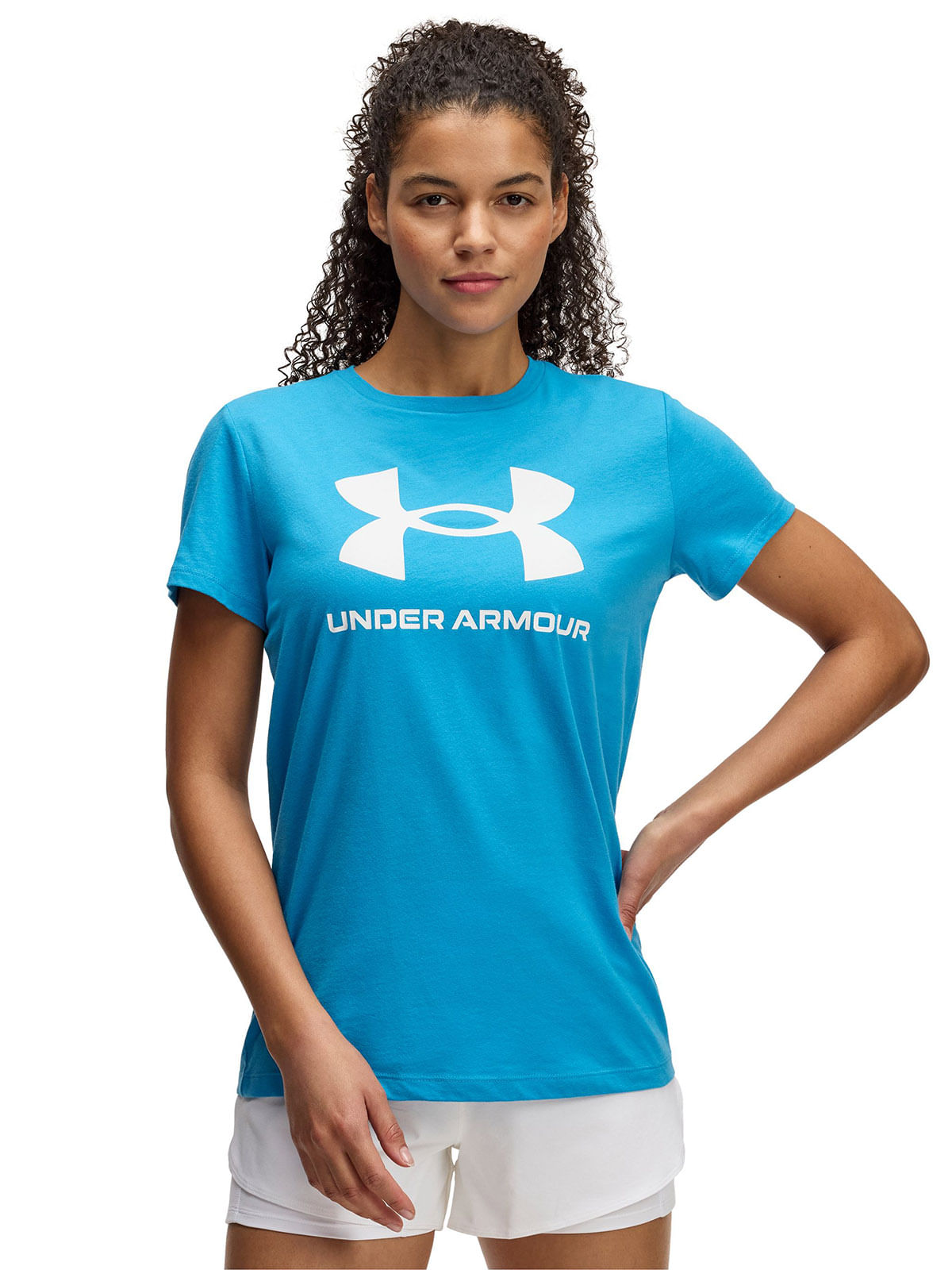 Polera manga corta UA Rival azul para mujer