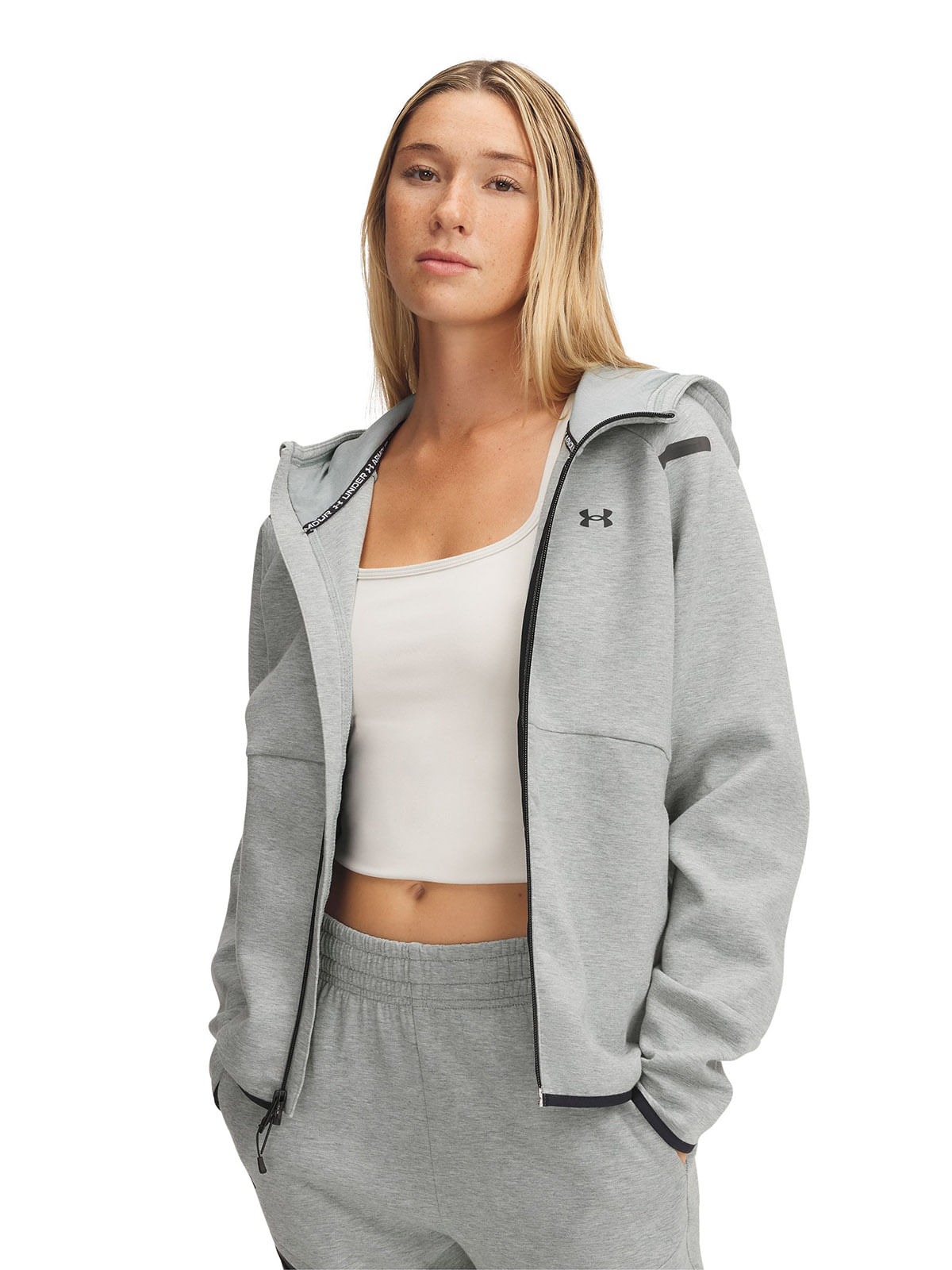 Polerón UA Unstoppable fleece con cierre verde para mujer