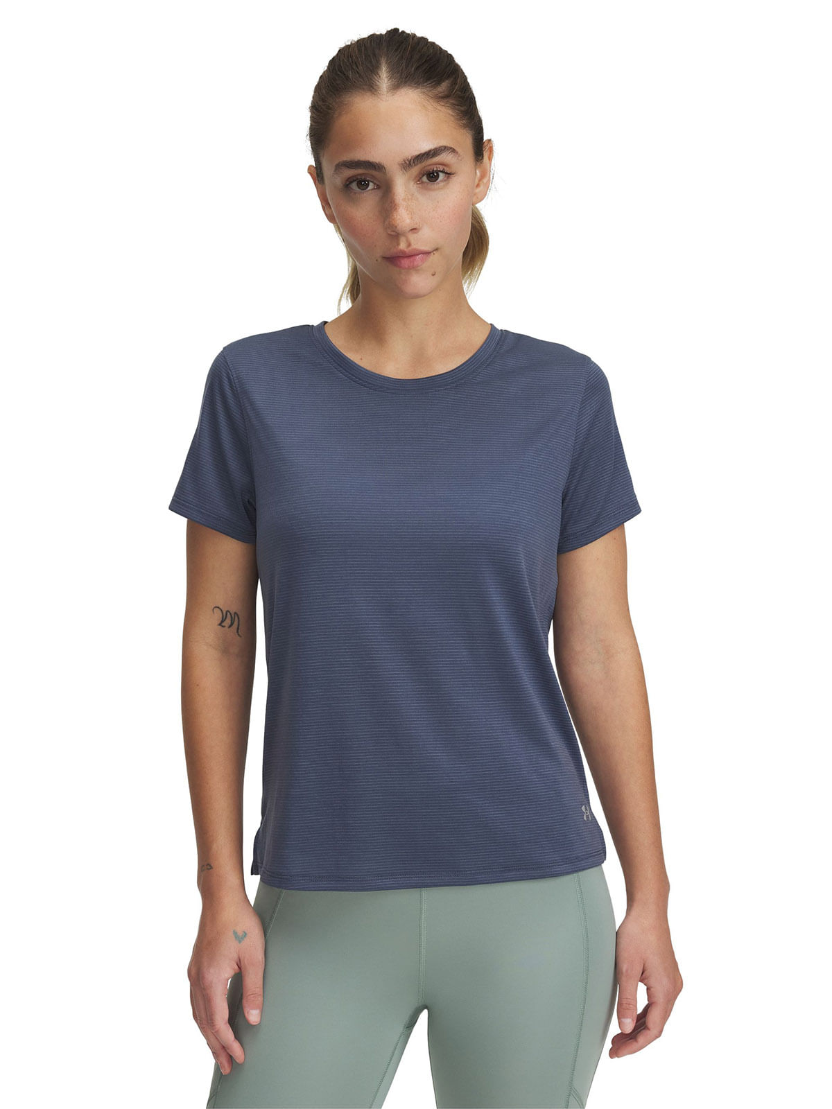 Polera manga corta UA launch gris para mujer