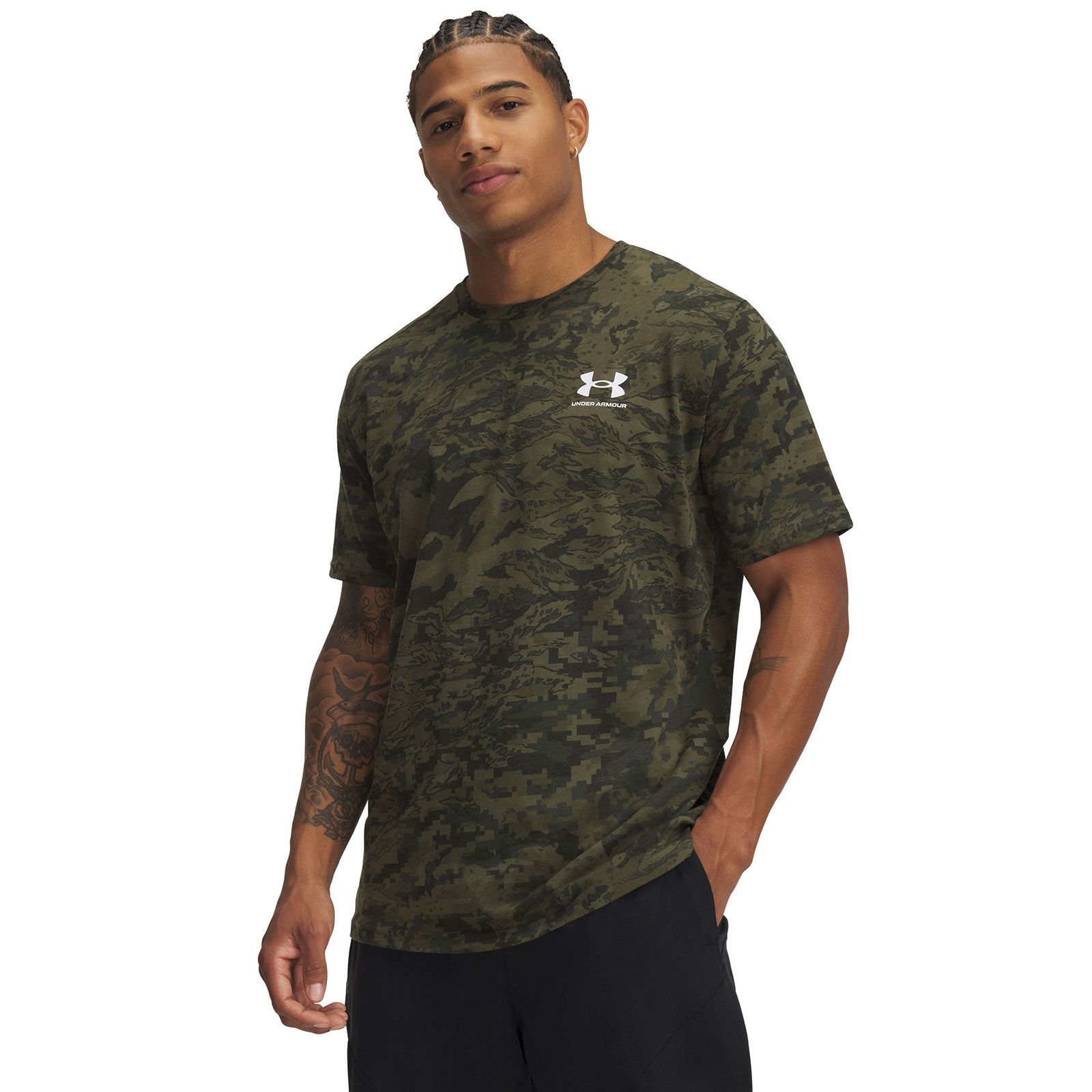 Polera manga corta Under Armour abc camo verde para hombre