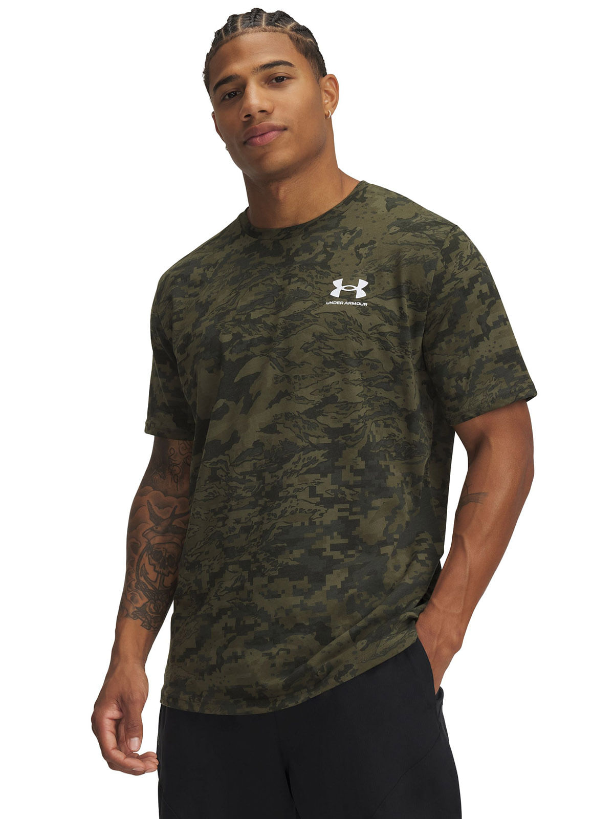 Polera manga corta UA abc camo verde para hombre