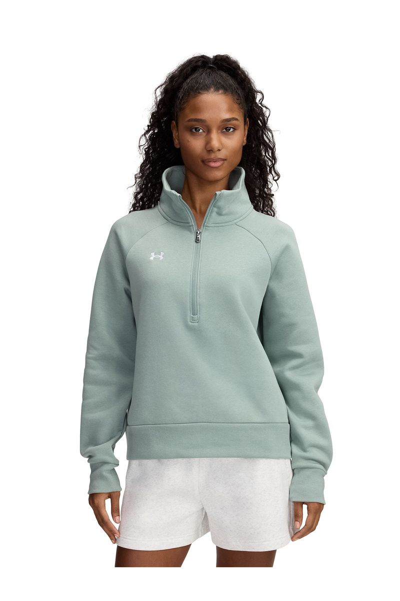 Poleron-mujer-UA-Rival-fleece-½-cierre-verde