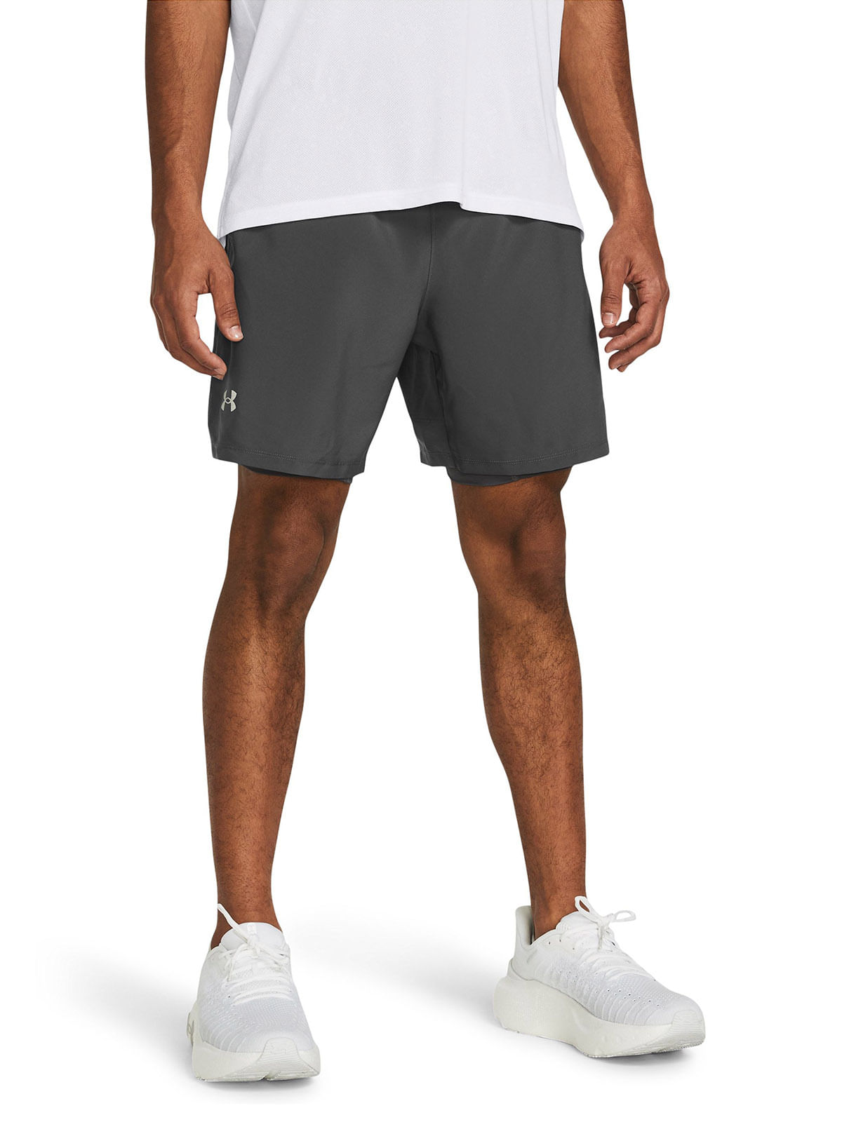 Shorts UA launch 2-en-1 gris para hombre