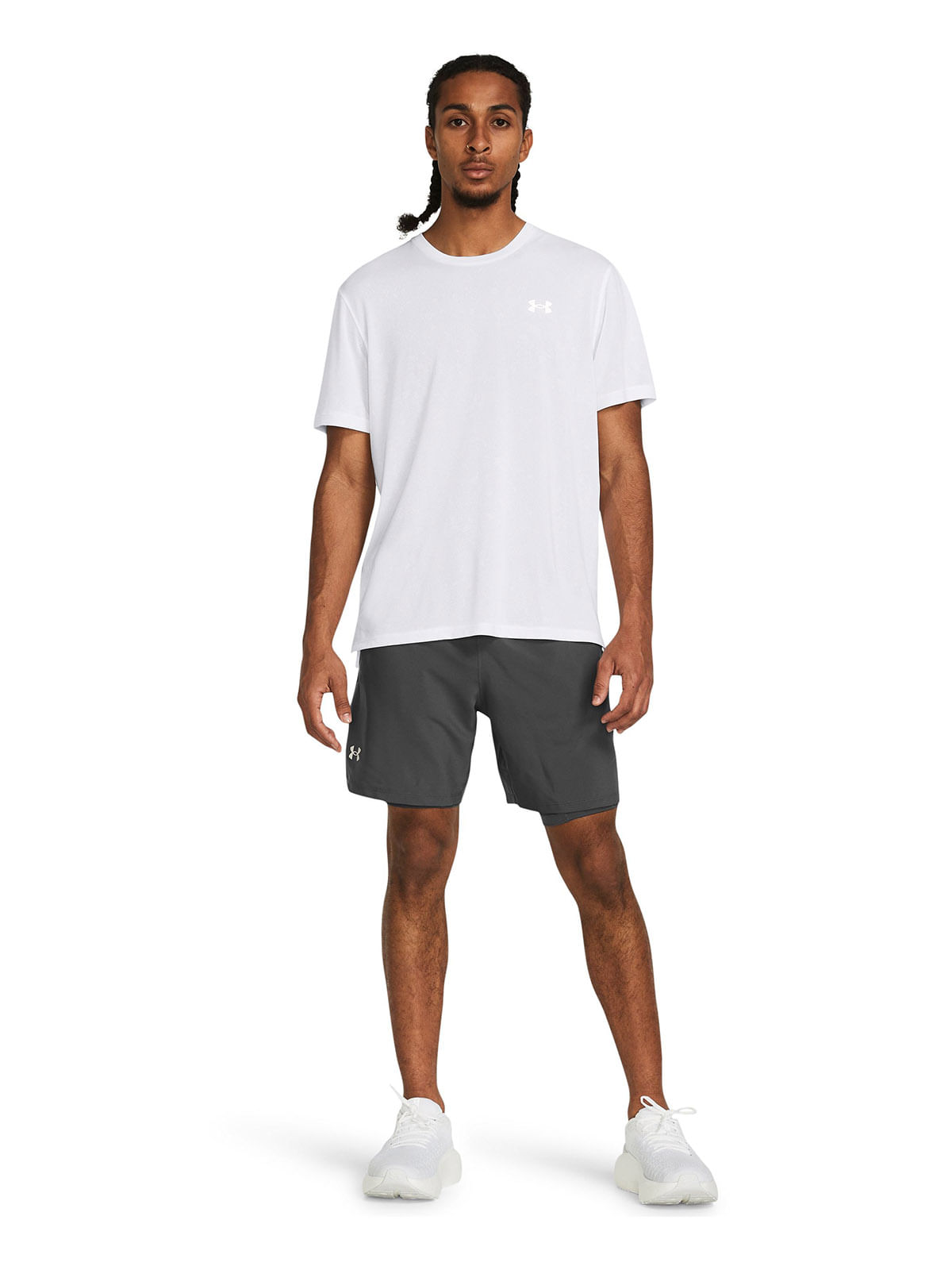 Shorts UA launch 2-en-1 gris para hombre