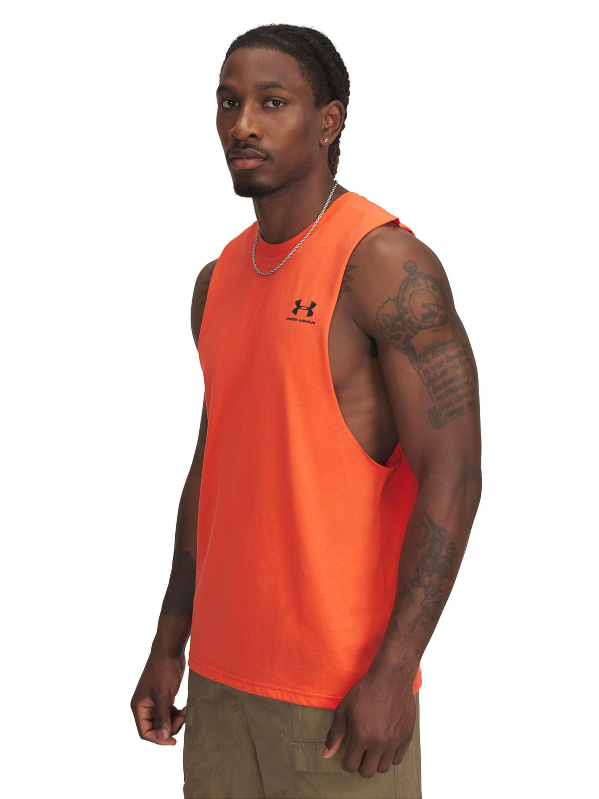 Polera sin mangas UA Leftchest naranjo para hombre