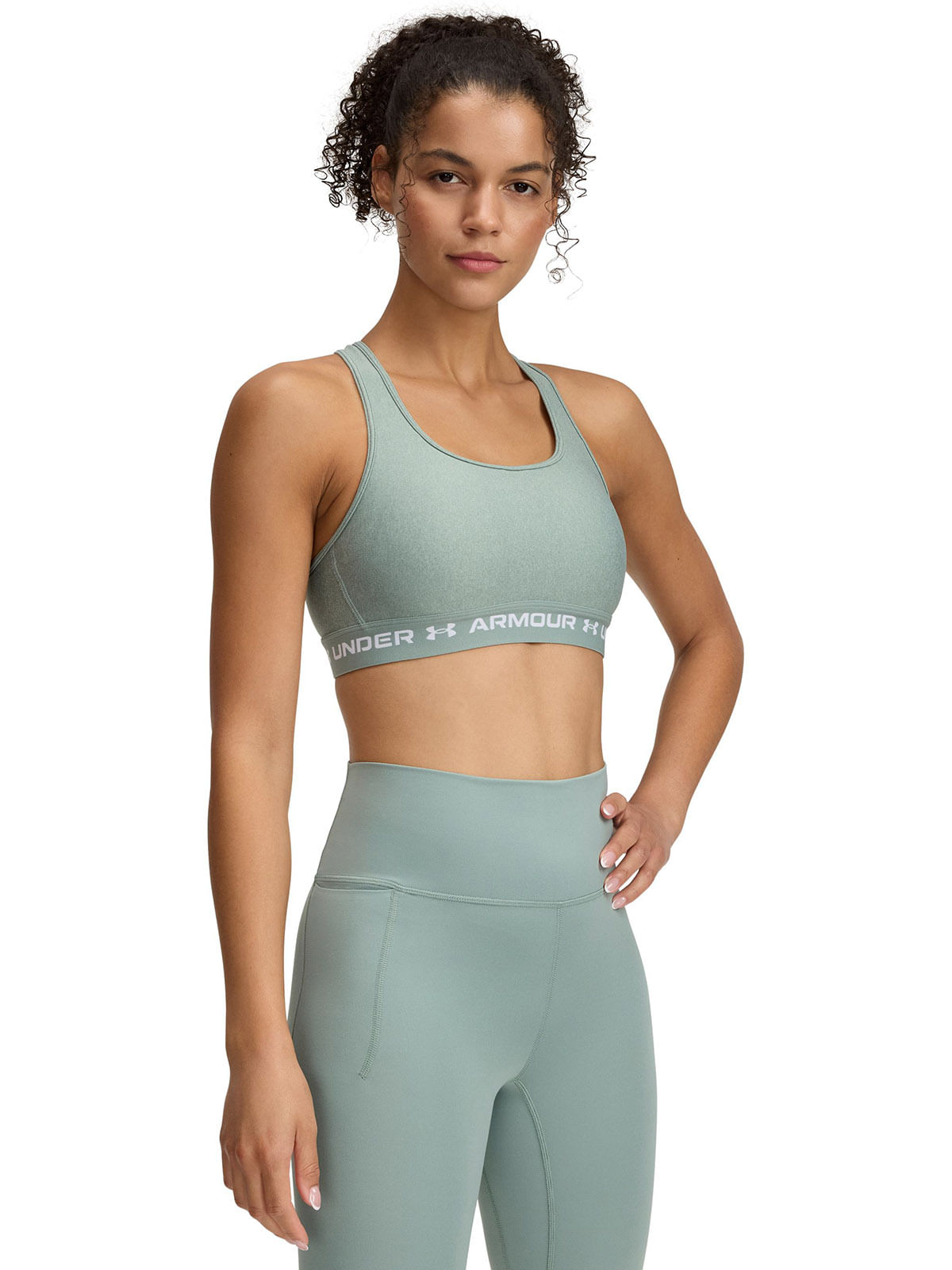 Sostén deportivo armour® mid crossback heather mujer verde