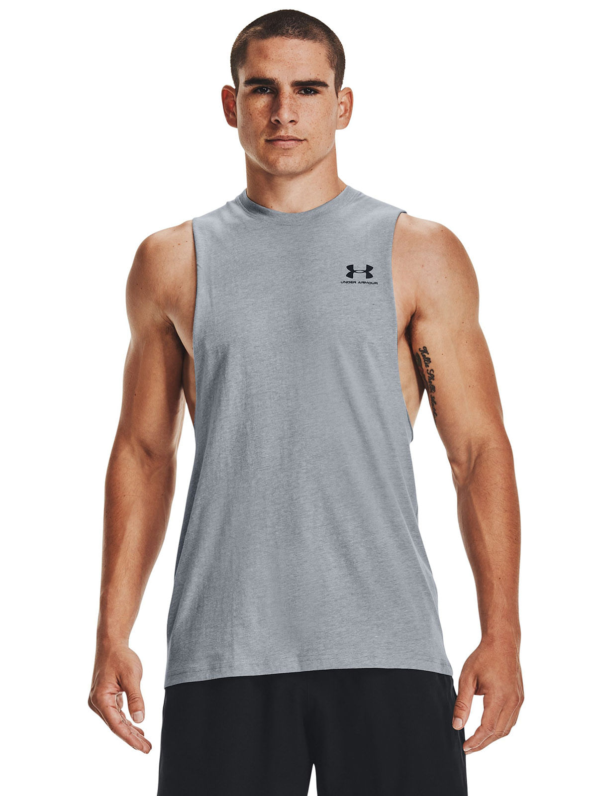 Polera sin mangas UA Leftchest gris para hombre