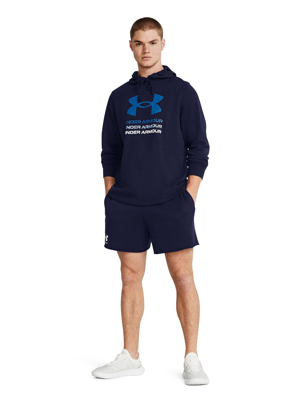 Shorts UA Rival terry azul marino para hombre