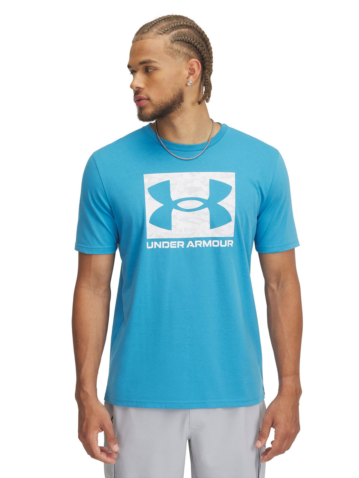 Polera manga corta UA abc camo azul para hombre