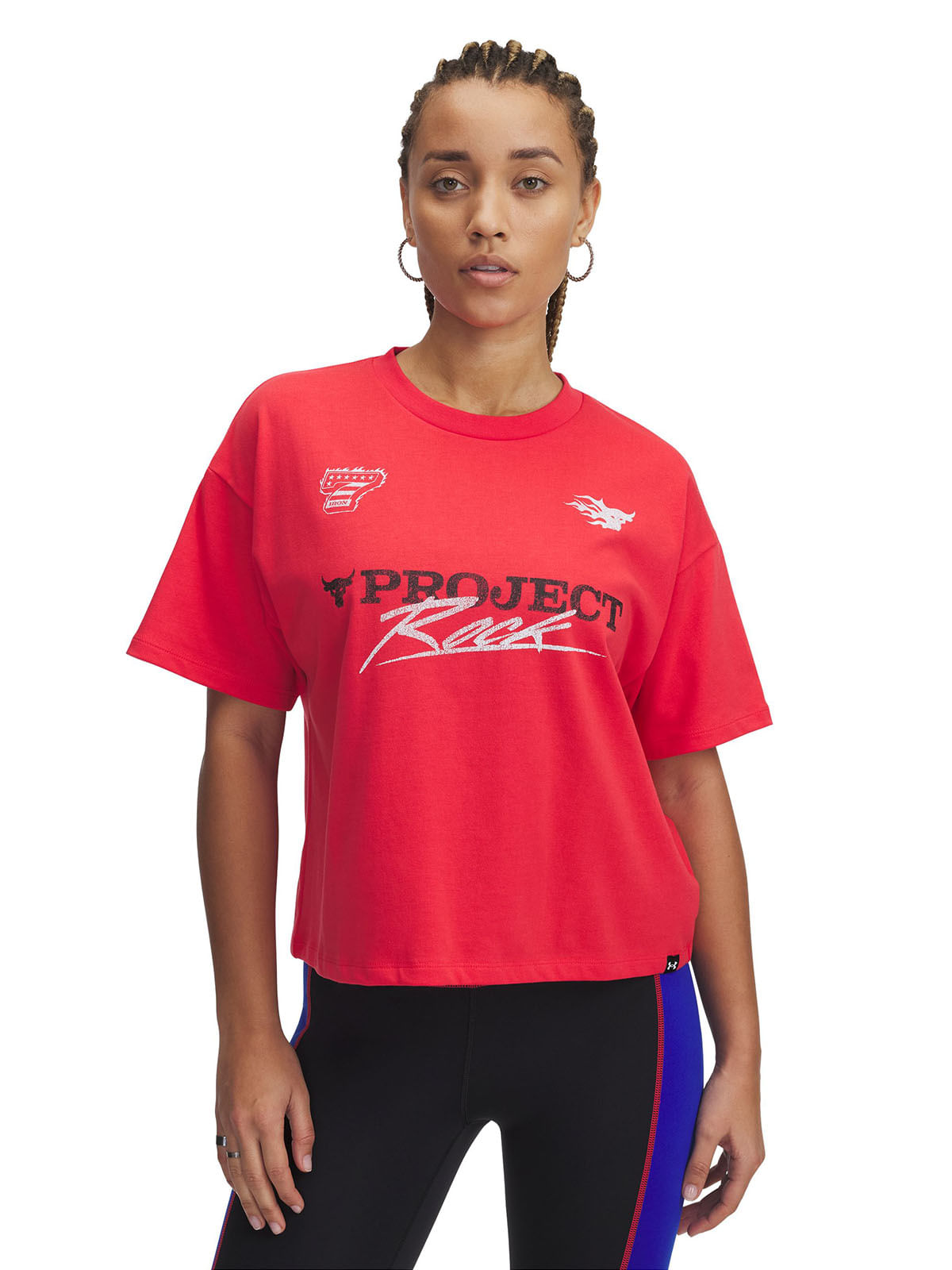 Polera manga corta UA Project Rock Crop rojo para mujer