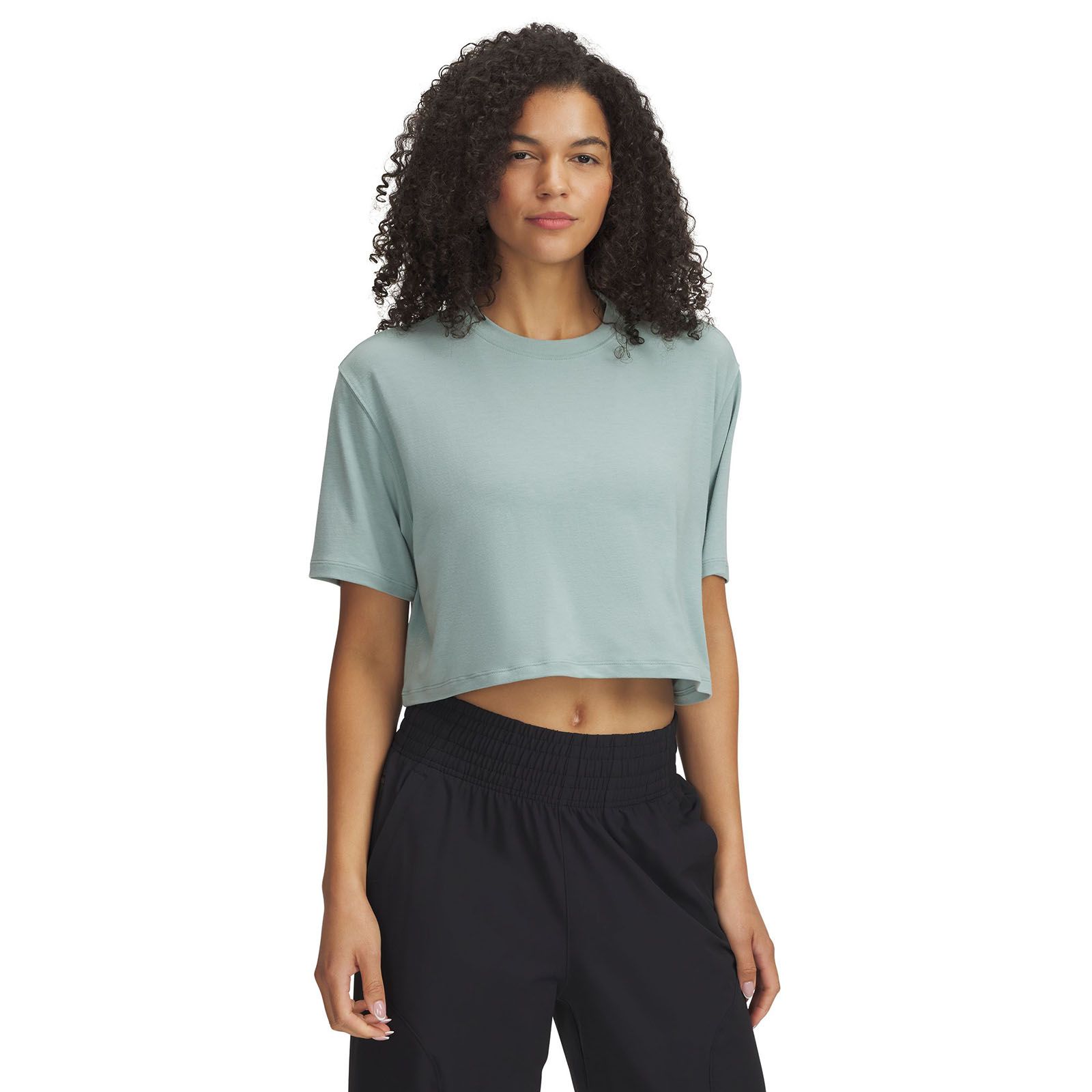 Polera manga corta UA Meridian Boxy verde para mujer