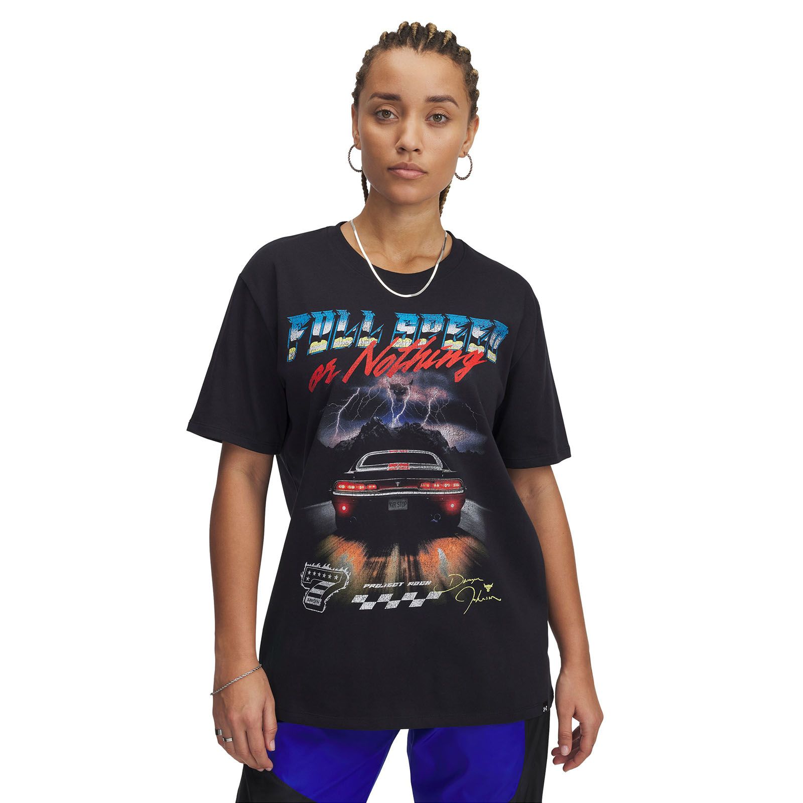 Polera manga corta UA Project Rock negro para mujer