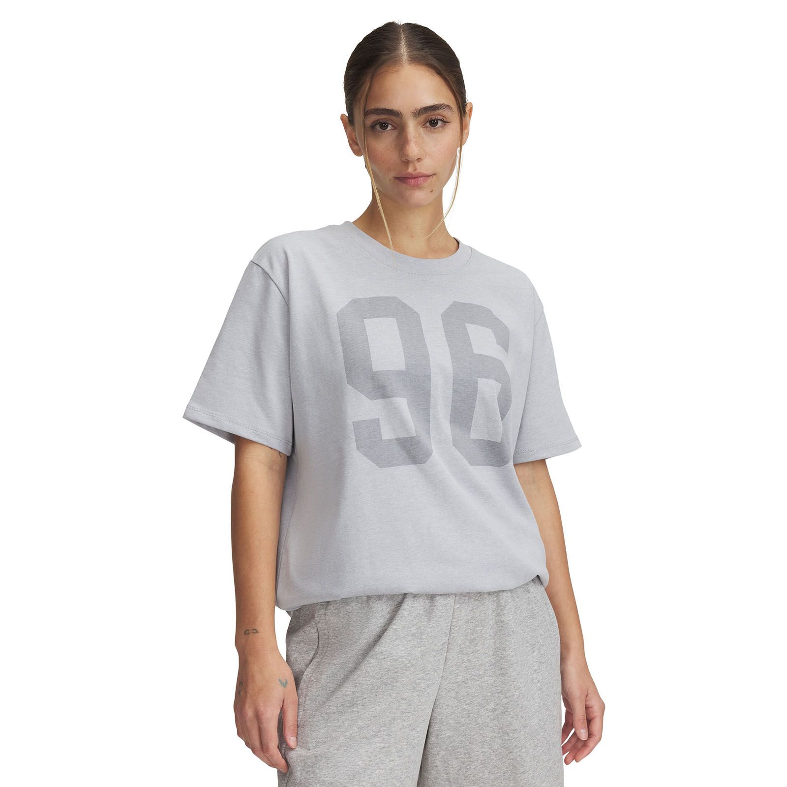 Polera manga corta UA Oversized 96 gris para mujer