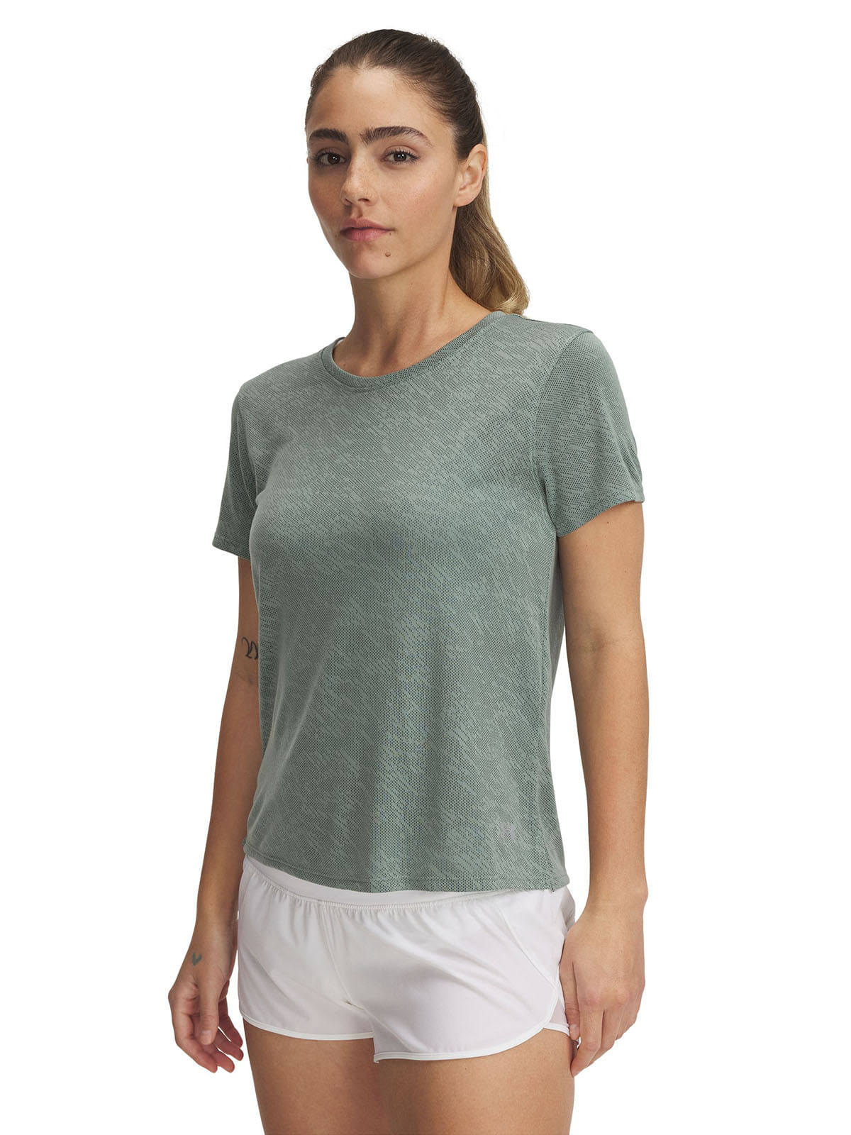 Polera manga corta UA Launch Camo verde para mujer
