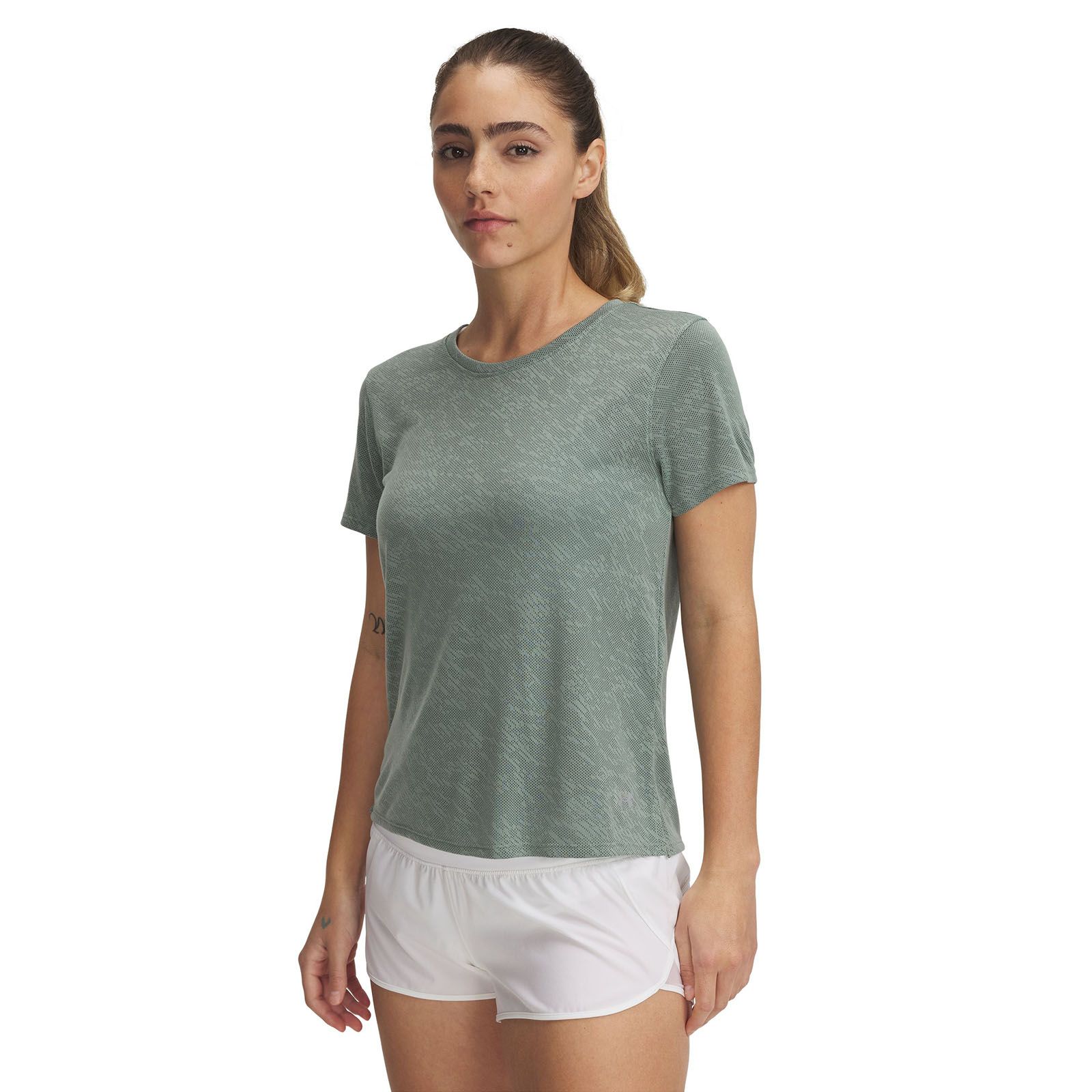Polera manga corta UA Launch Camo verde para mujer