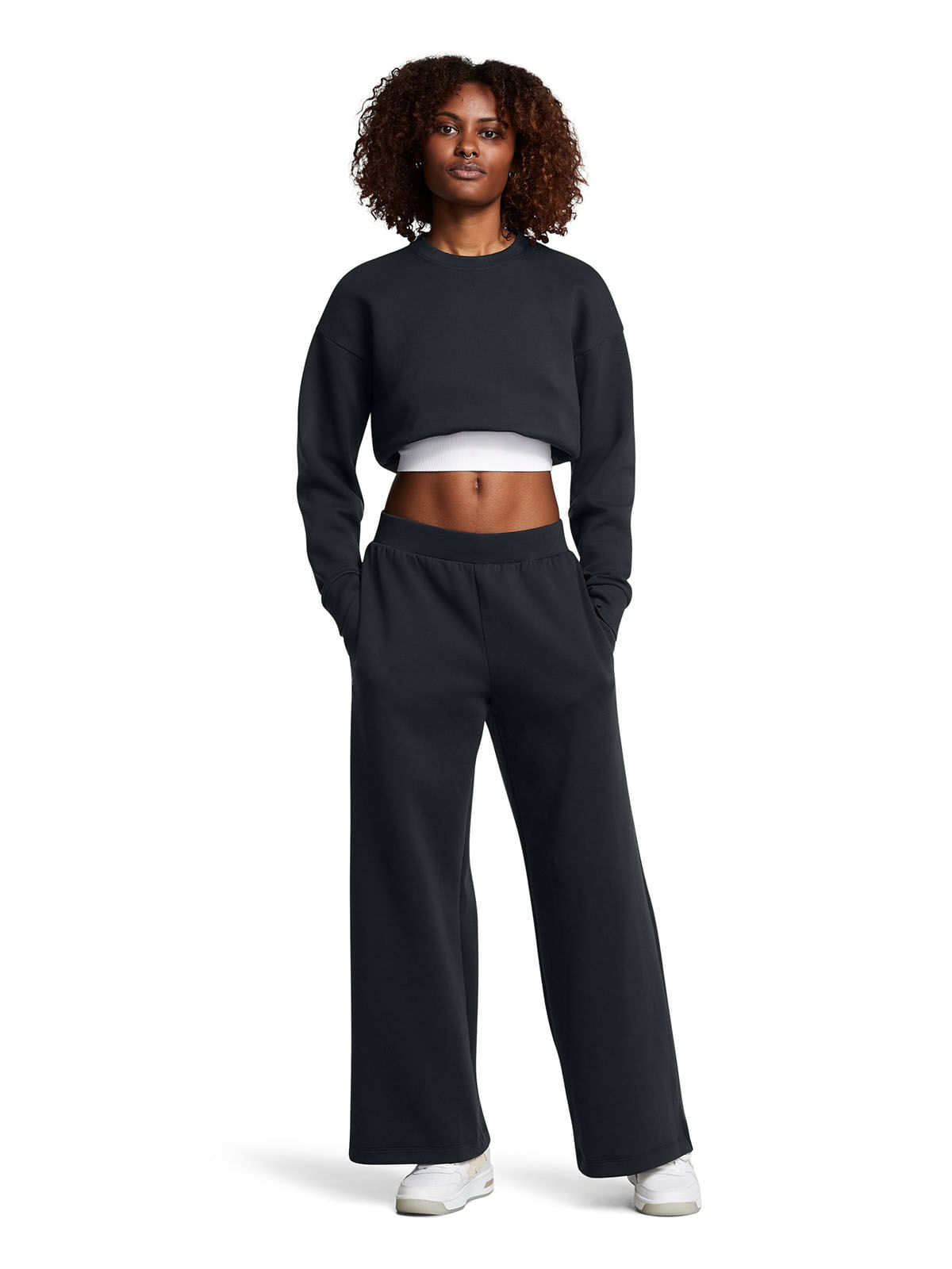 Pantalón UA Unstoppable Fleece Wide Leg negro para mujer