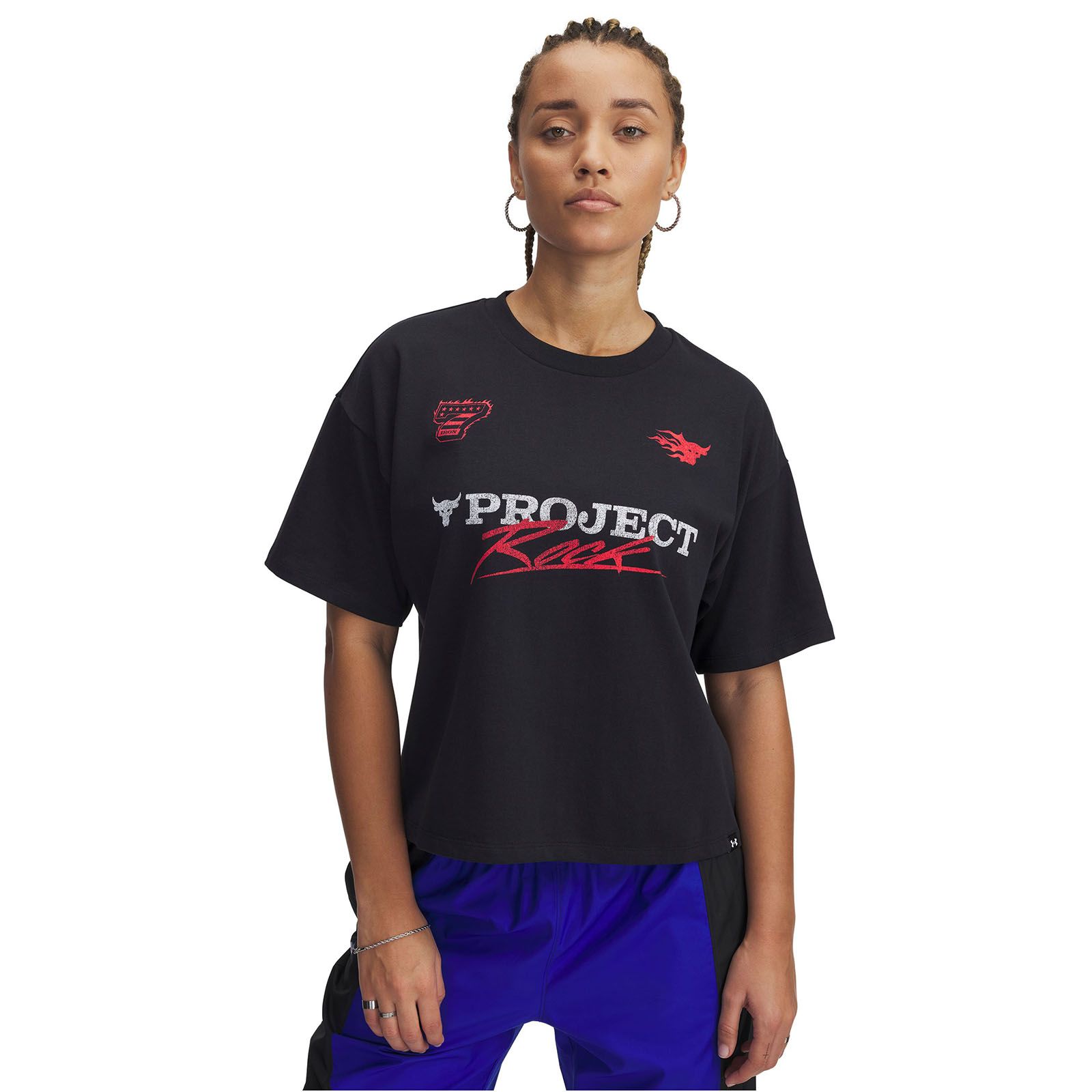 Polera manga corta UA Project Rock Crop negro para mujer
