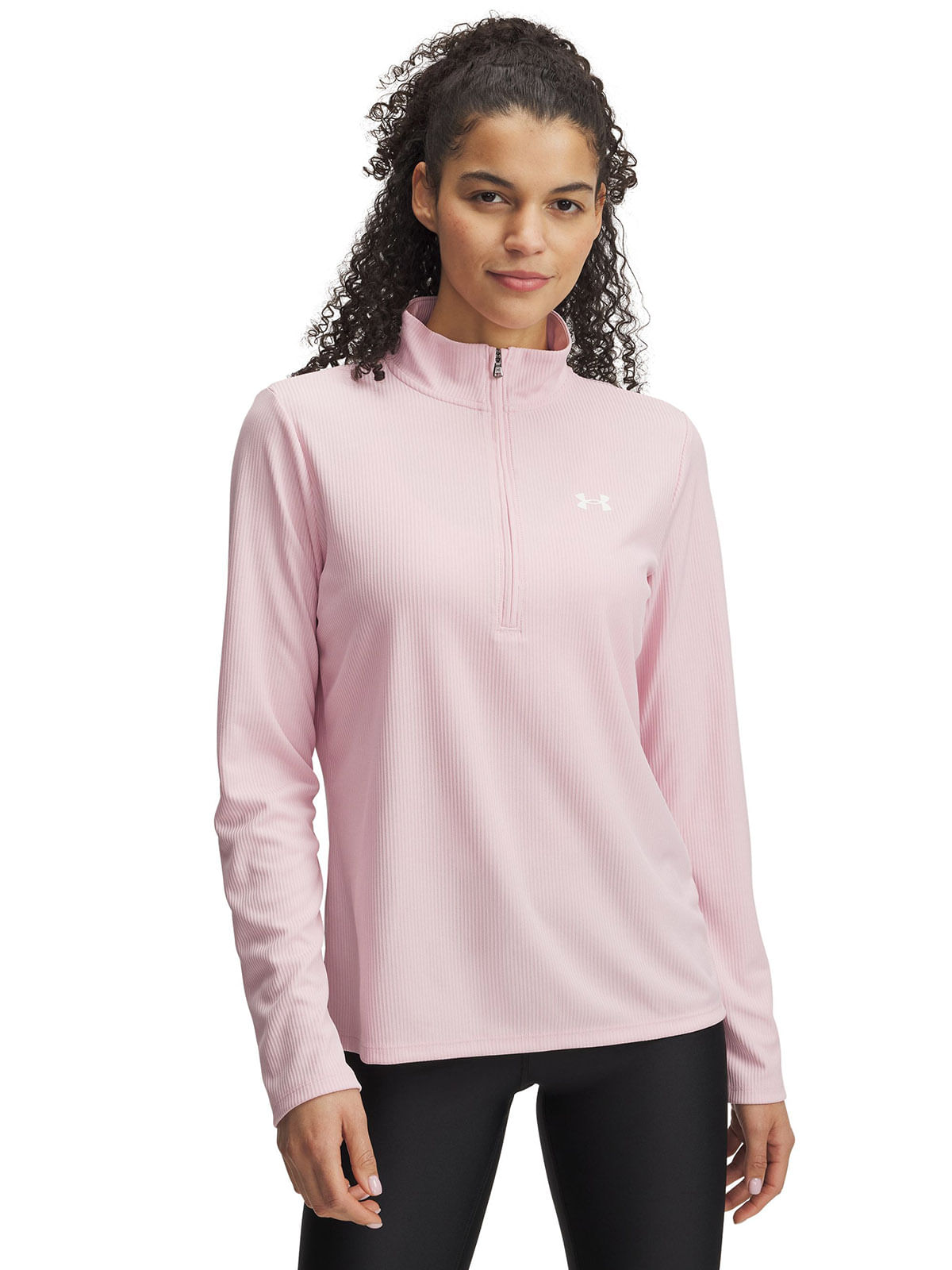 Polerón UA tech rib ½ cierre rosado para mujer