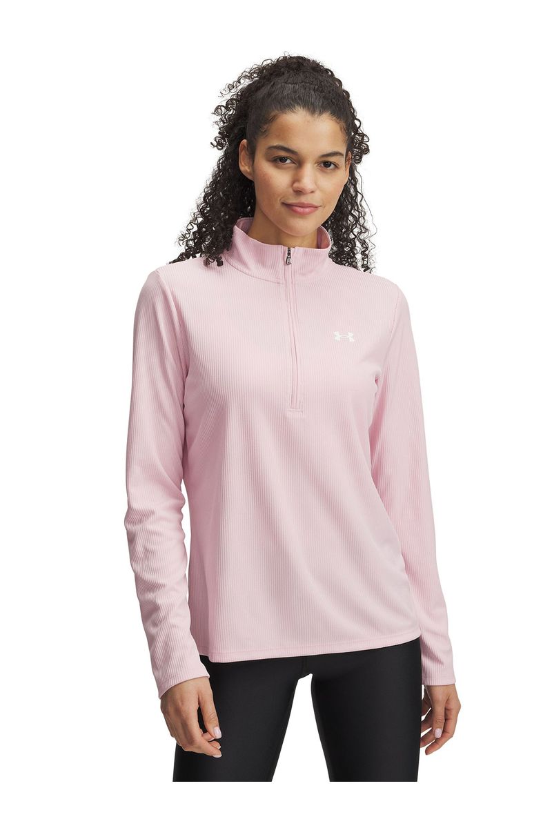Poleron-UA-tech-rib-½-cierre-rosado-para-mujer