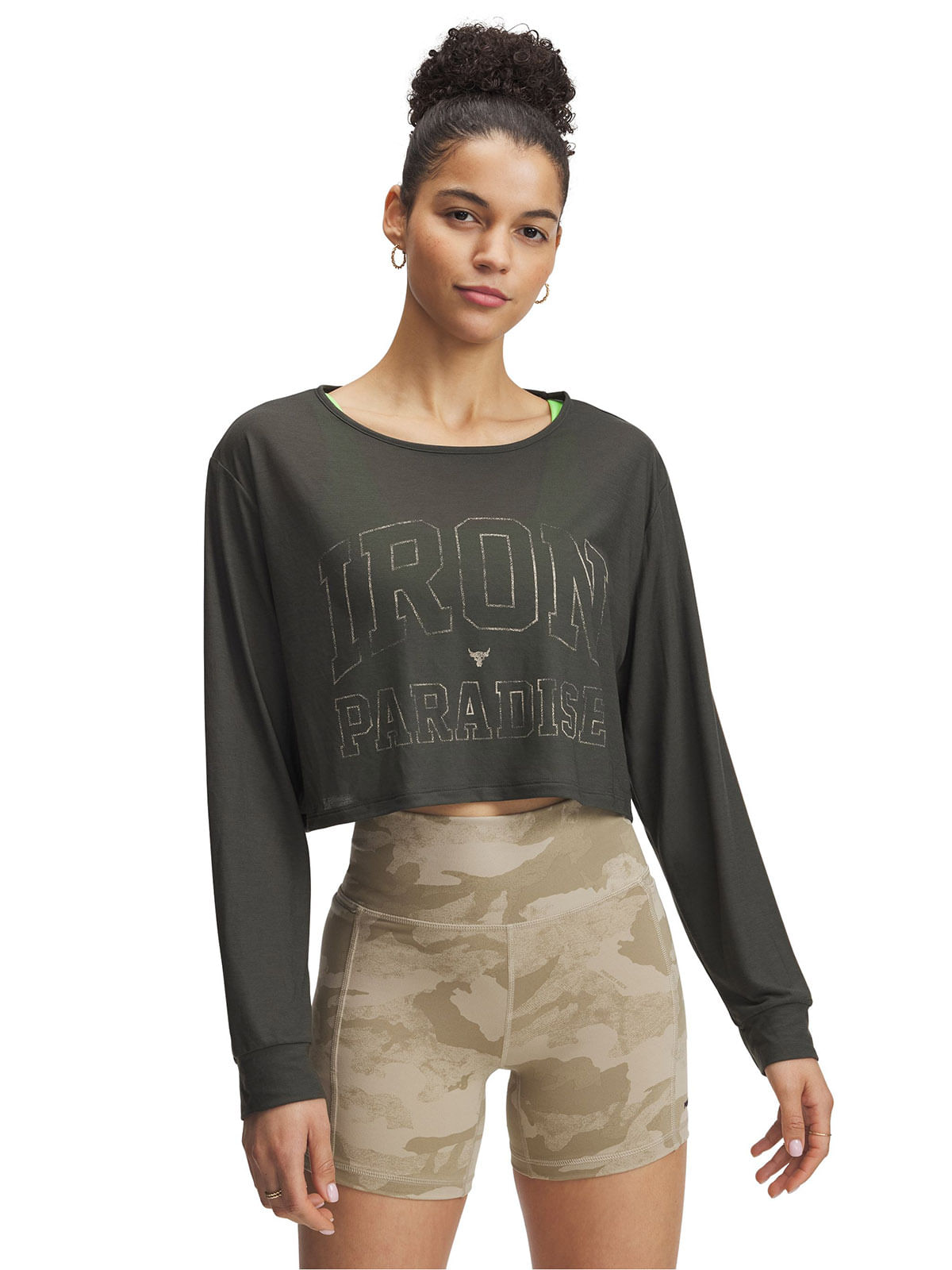 Polera manga larga Project Rock verde para mujer