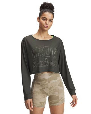 Polera manga larga Project Rock verde para mujer Under Armour