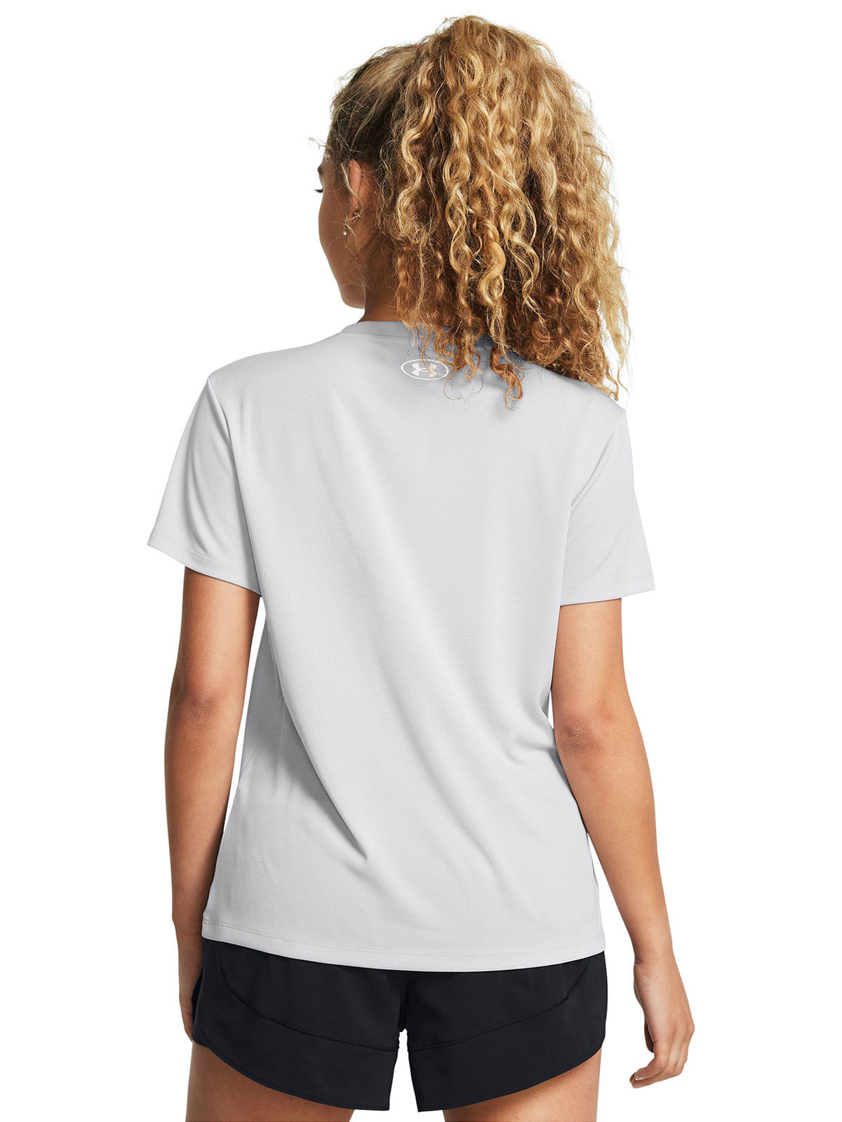 Polera manga corta UA tech gris para mujer