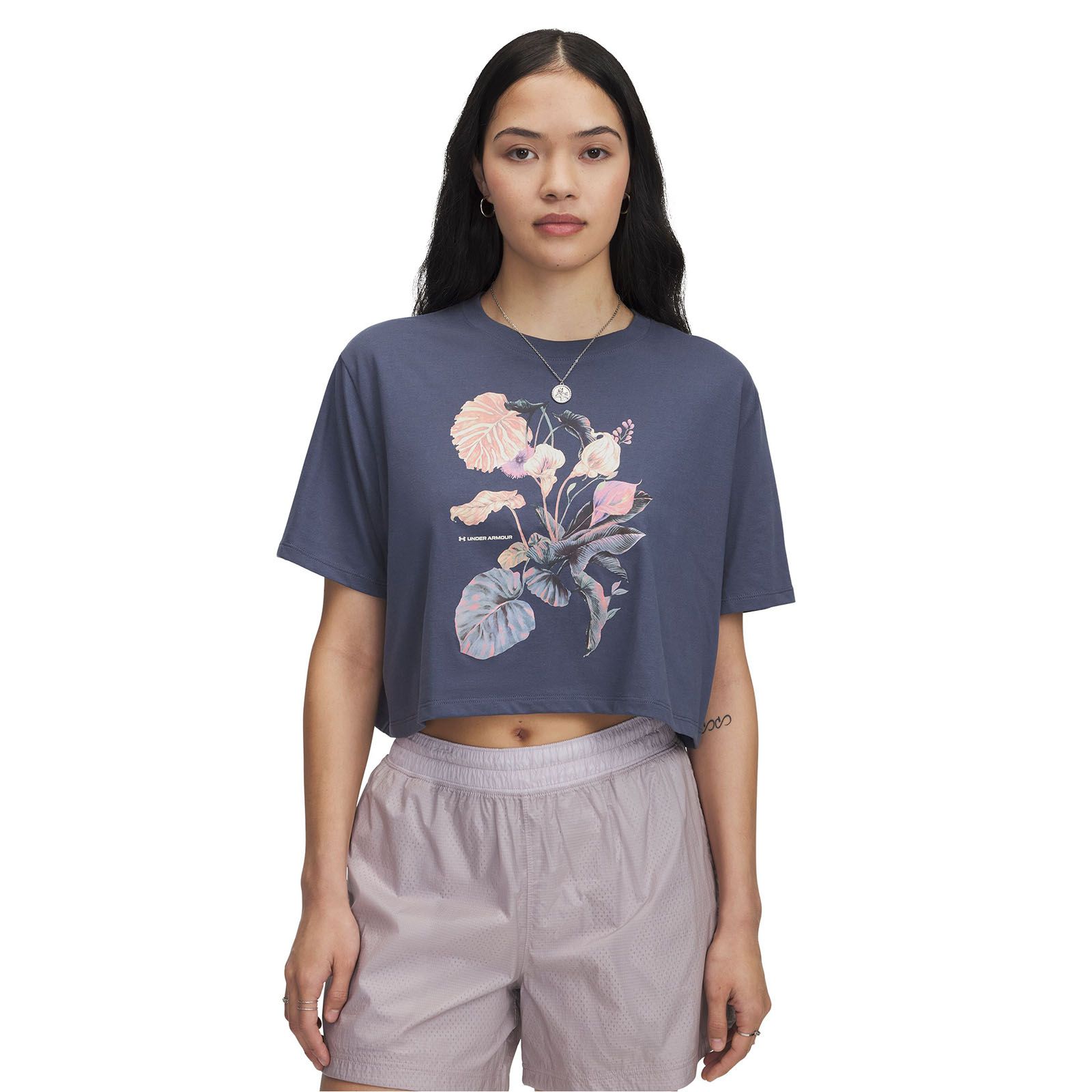 Polera manga corta mujer Under Armour floral gris para mujer