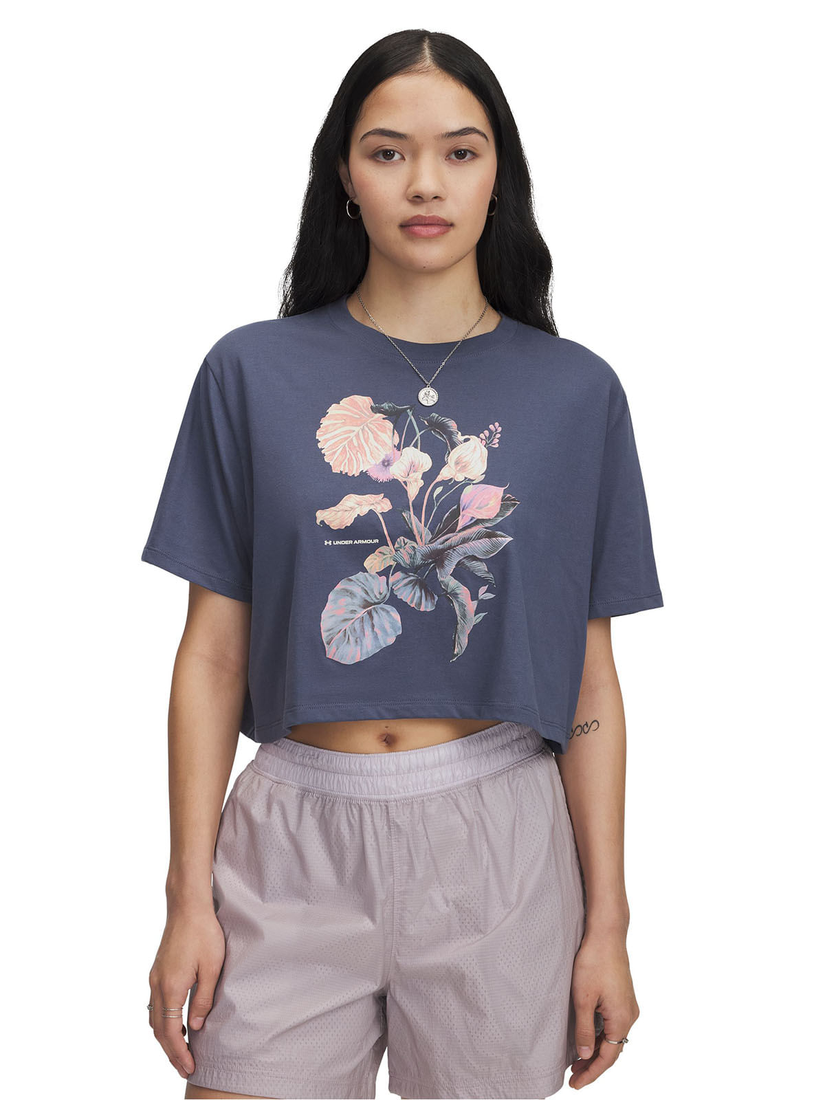 Polera manga corta mujer UA floral gris para mujer