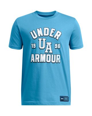 Polera manga corta Under Armour varsity azul para niño