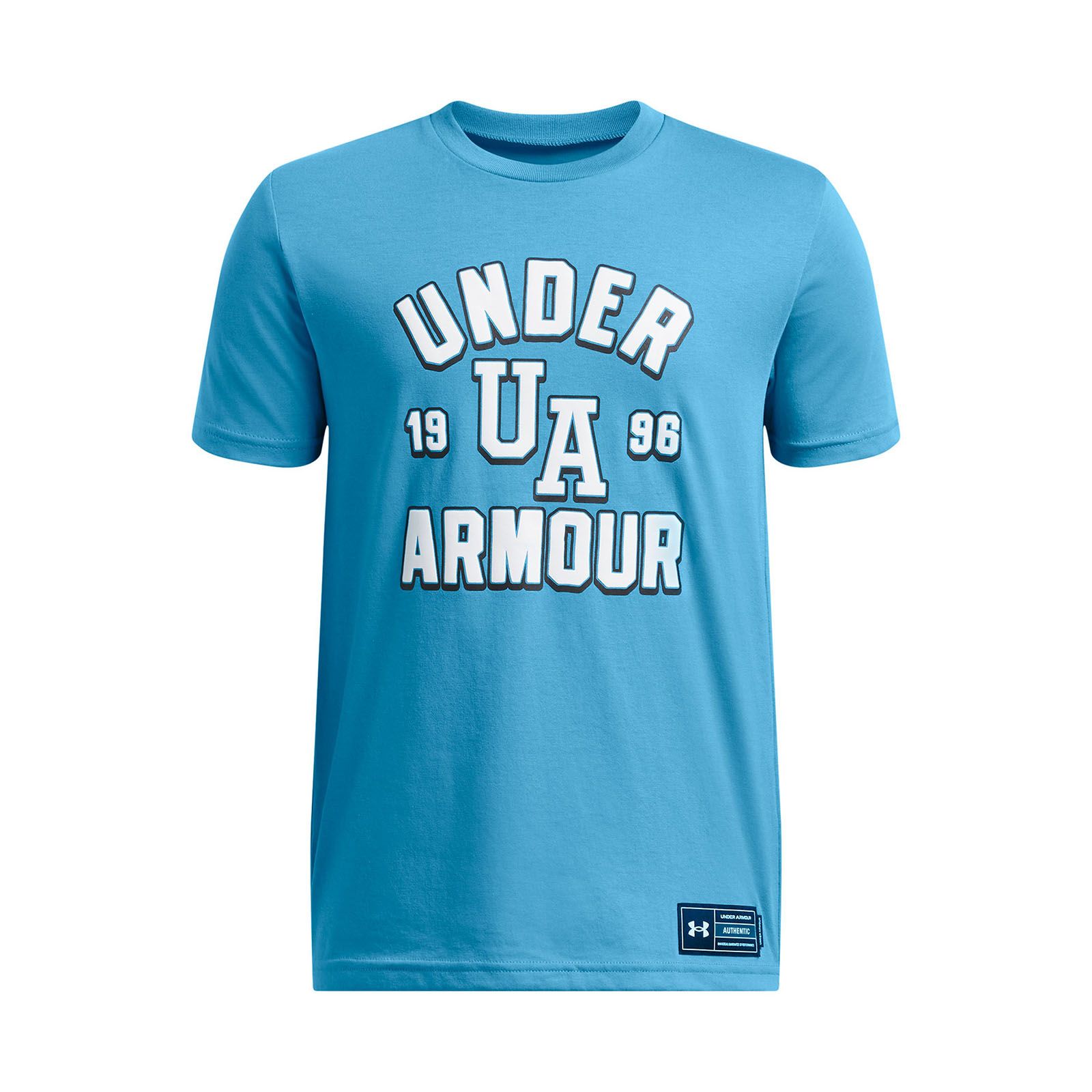 Polera manga corta Under Armour varsity azul para niño