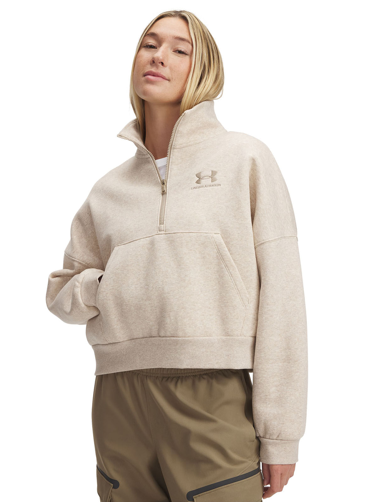 Polerón UA Icon fleece oversized ½ cierre café para mujer