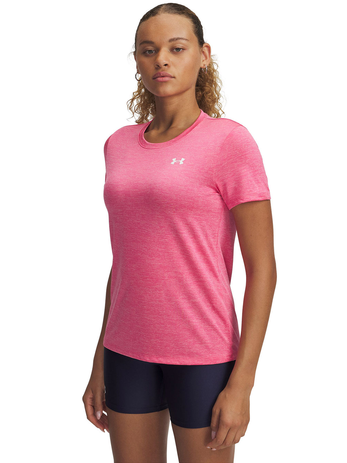 Polera manga corta UA tech twist rosado para mujer