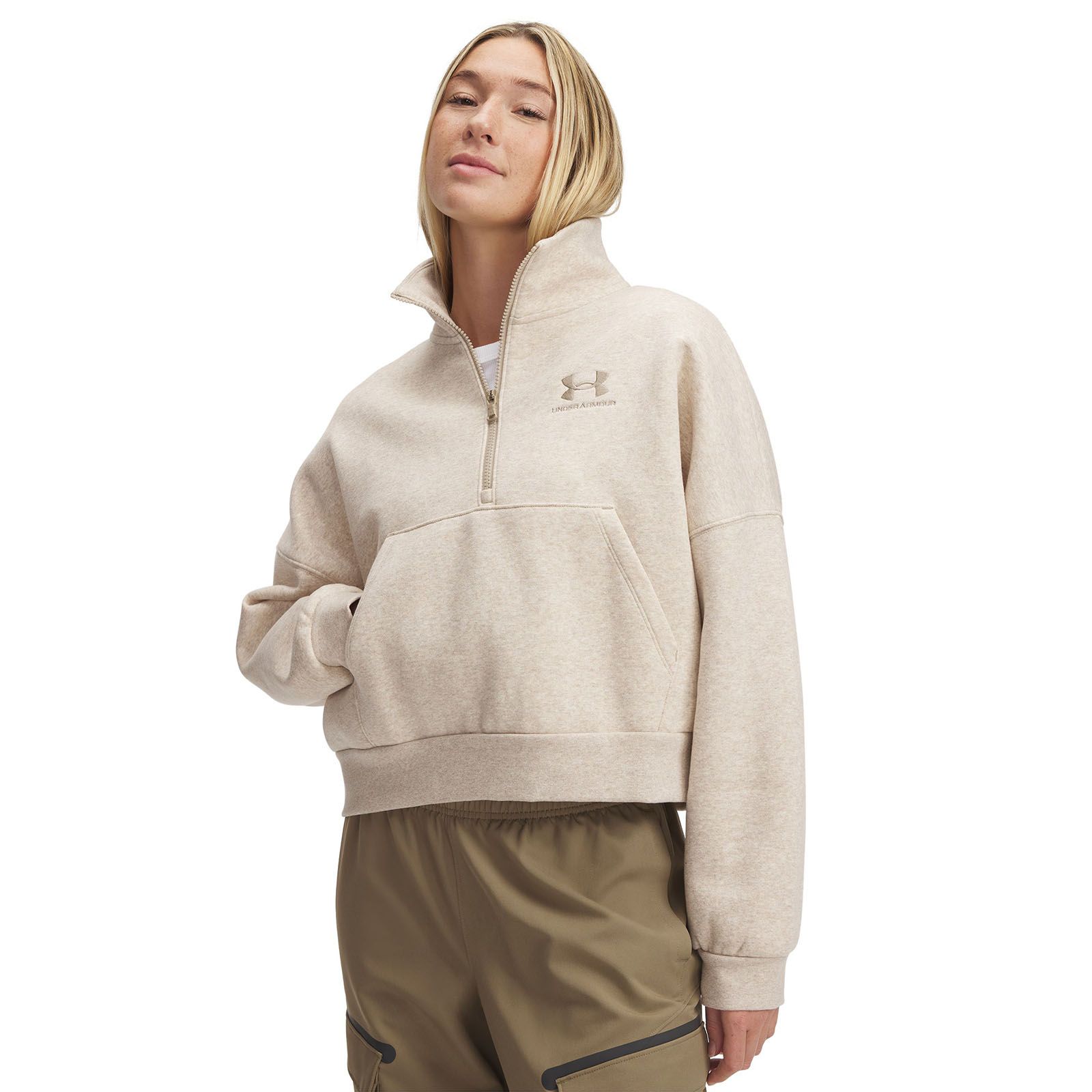 Polerón Under Armour Icon fleece oversized ½ cierre café para mujer