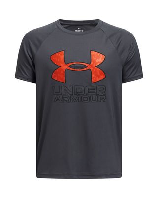 Polera manga corta Under Armour tech hybrid gris para niños