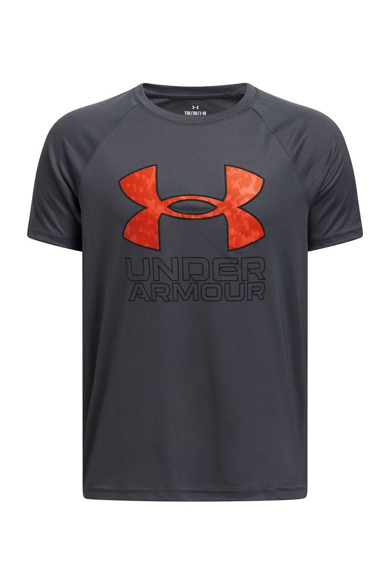 Polera-manga-corta-UA-tech-hybrid-gris-para-niños