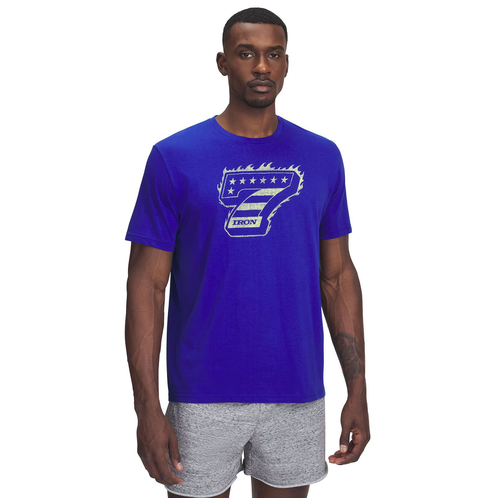 Polera manga corta Project Rock iron 7 azul para hombre Under Armour