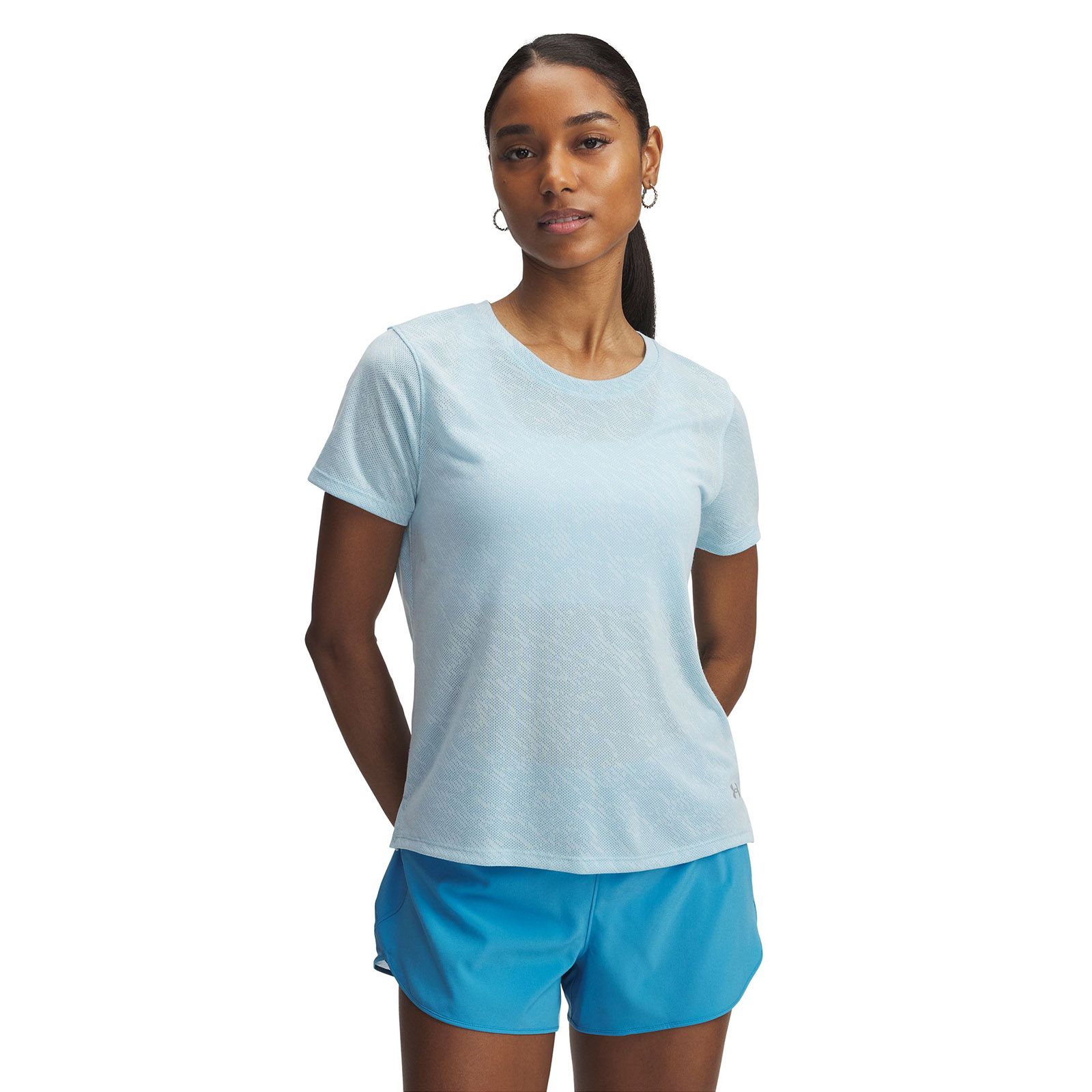 Polera manga corta Under Armour launch camo azul para mujer