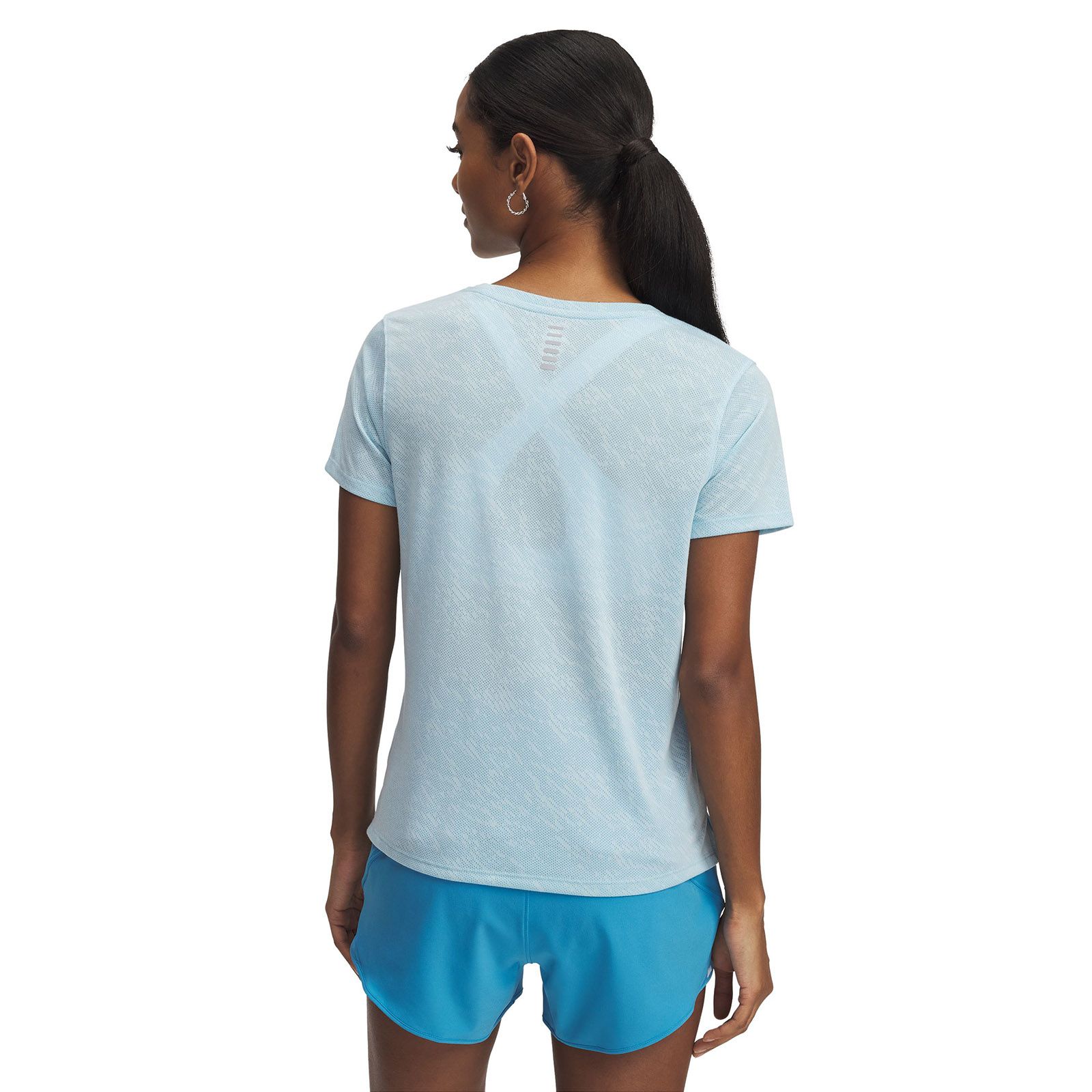 Polera manga corta Under Armour launch camo azul para mujer