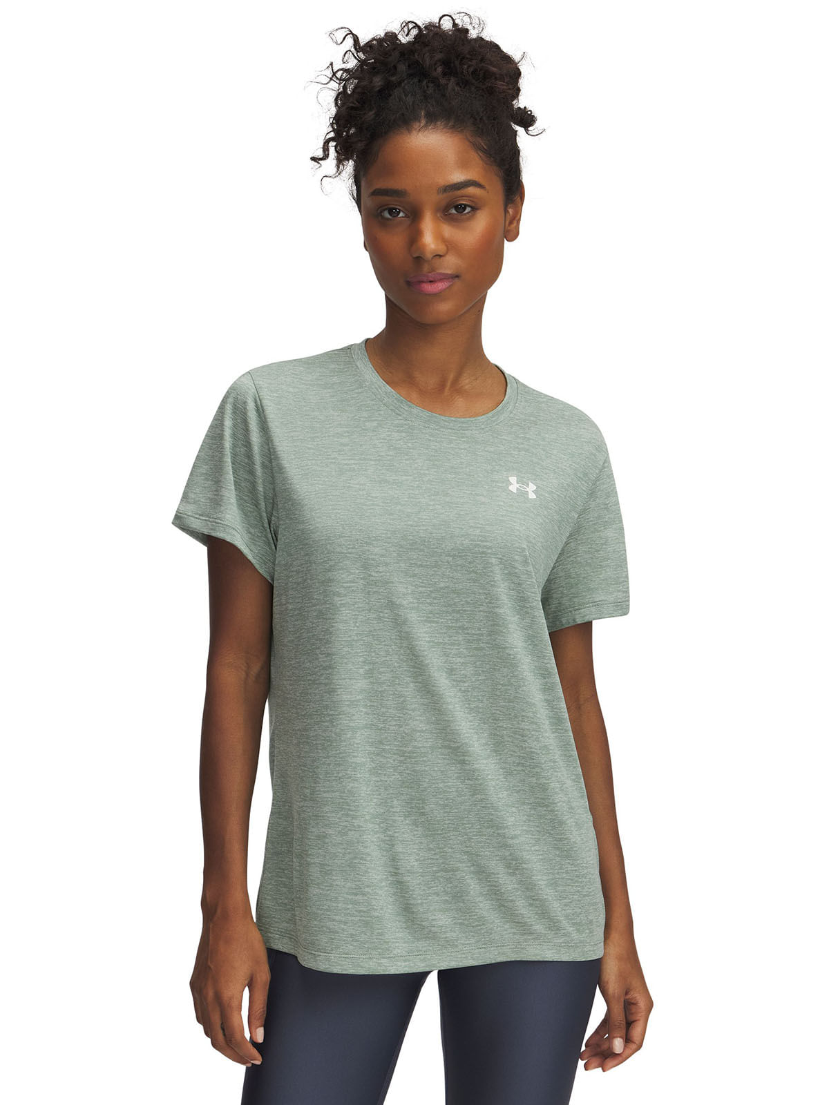Polera manga corta UA tech twist verde para mujer