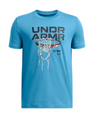 Polera manga corta Under Armour hoops net azul para niños