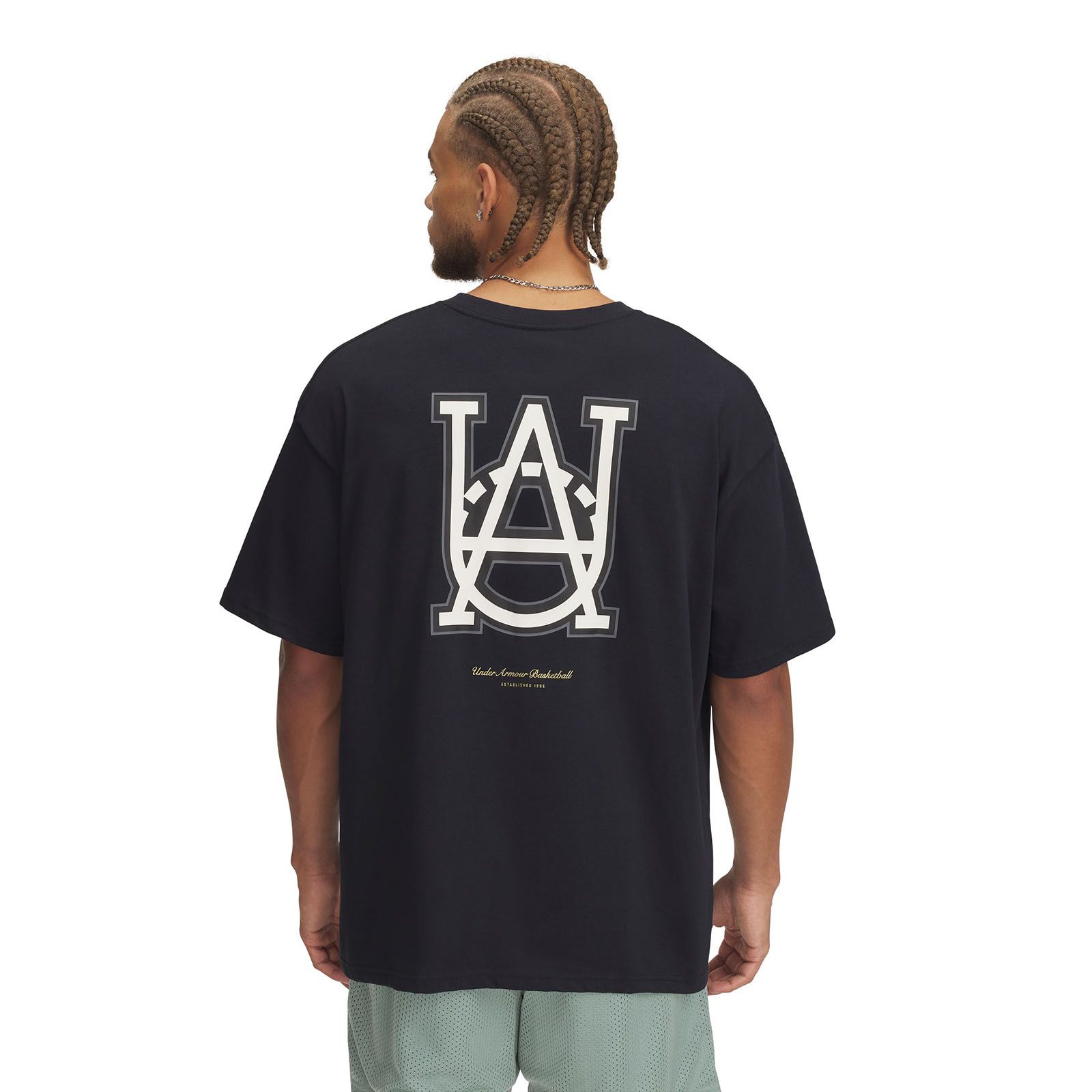 Polera manga corta Under Armour hoops courtside negro para hombre