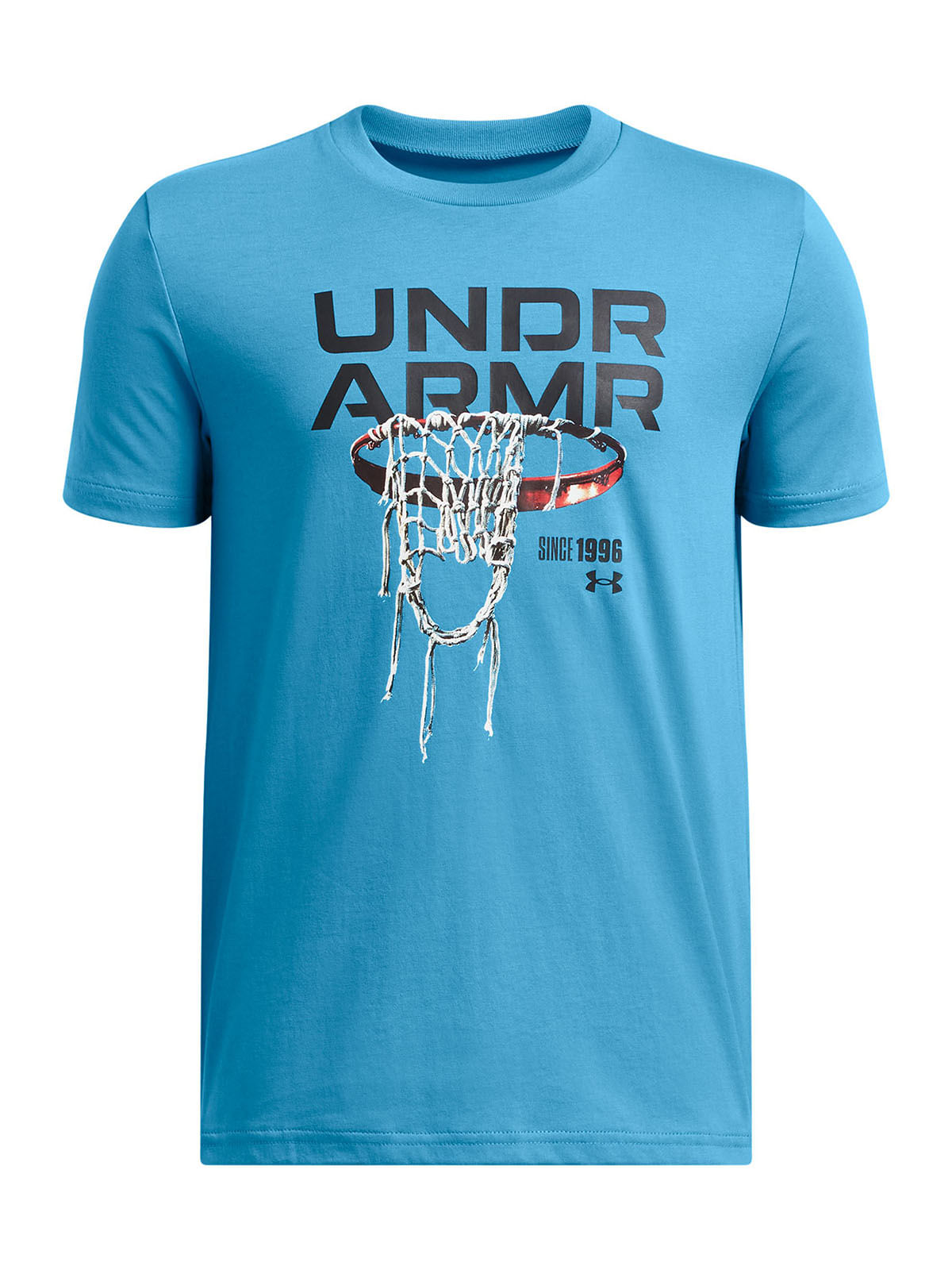 Polera manga corta UA hoops net azul para niños
