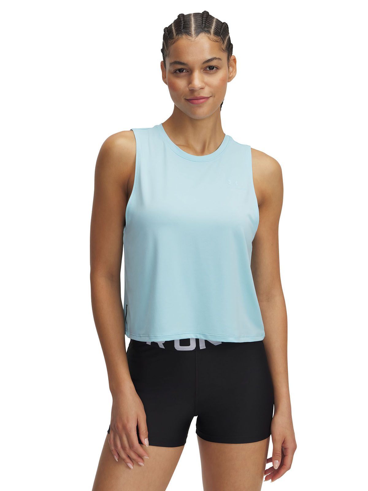 Polera sin mangas UA vanish energy crop azul para mujer