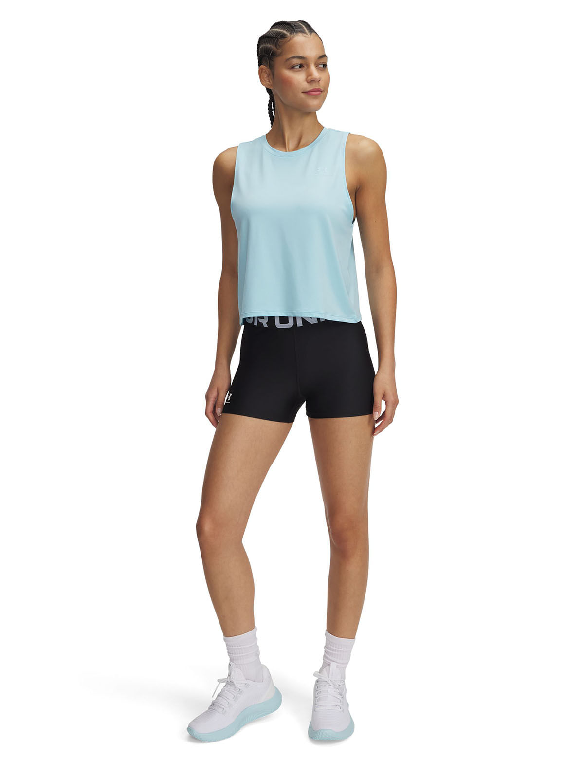 Polera sin mangas UA vanish energy crop azul para mujer