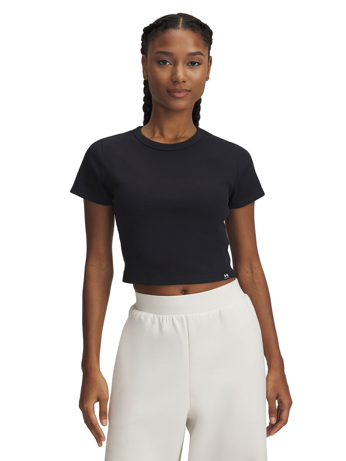 Polera manga corta UA Rival baby rib negro para mujer