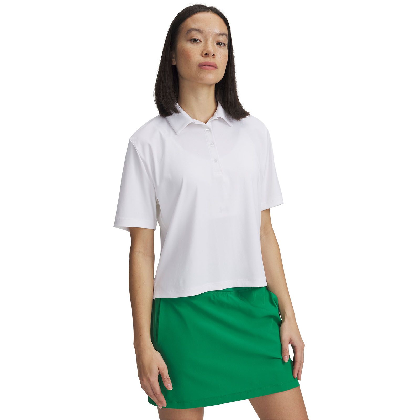 Polo manga corta Under Armour drive boxy crop blanco para mujer